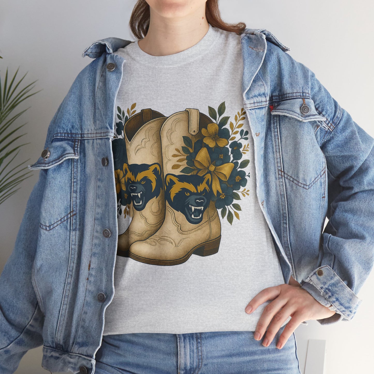 Graphic Tee - Michigan Wolverines Maize and Blue Country Chic Floral Cowboy Boots Vintage Style Shirt