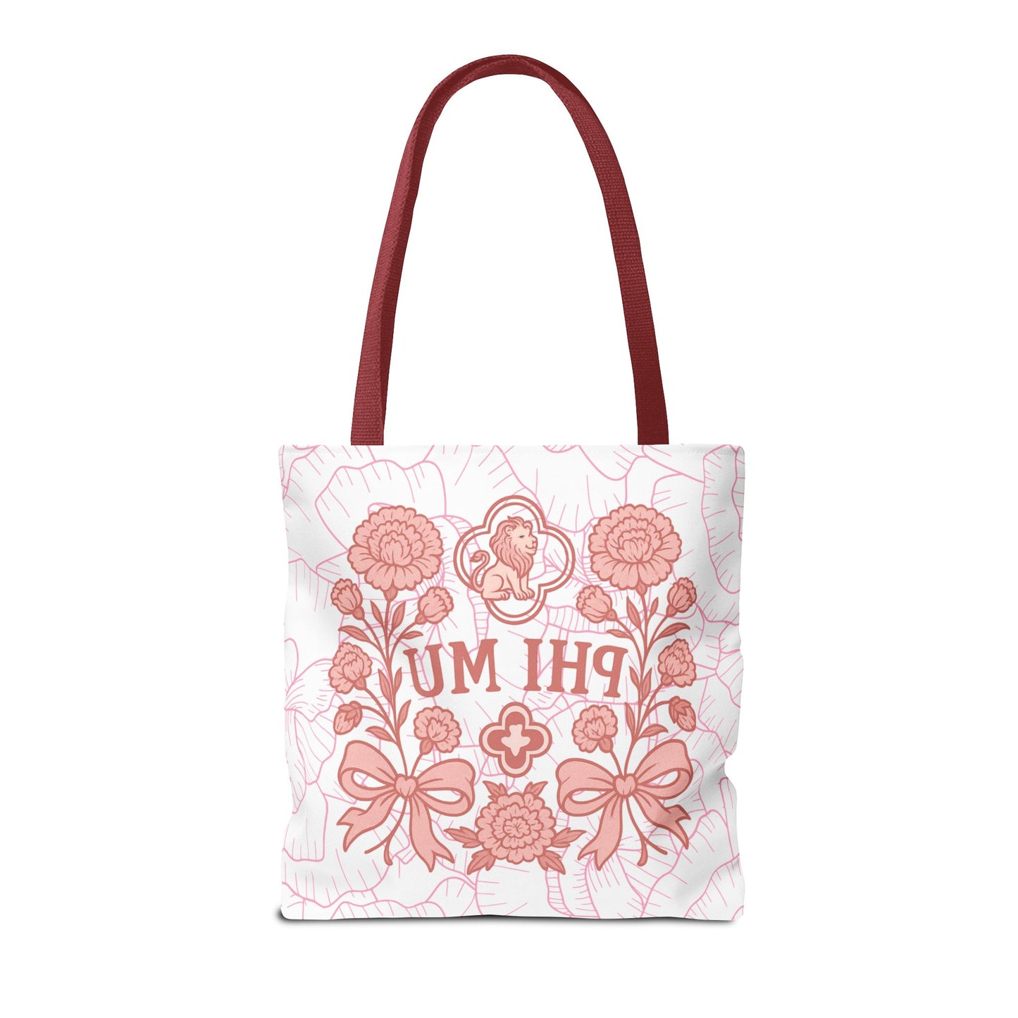 Phi Mu Floral Tote Bag, Sorority Bag, Gift for Sorority Sisters, Pink Floral Tote, College Essentials, AOP Design