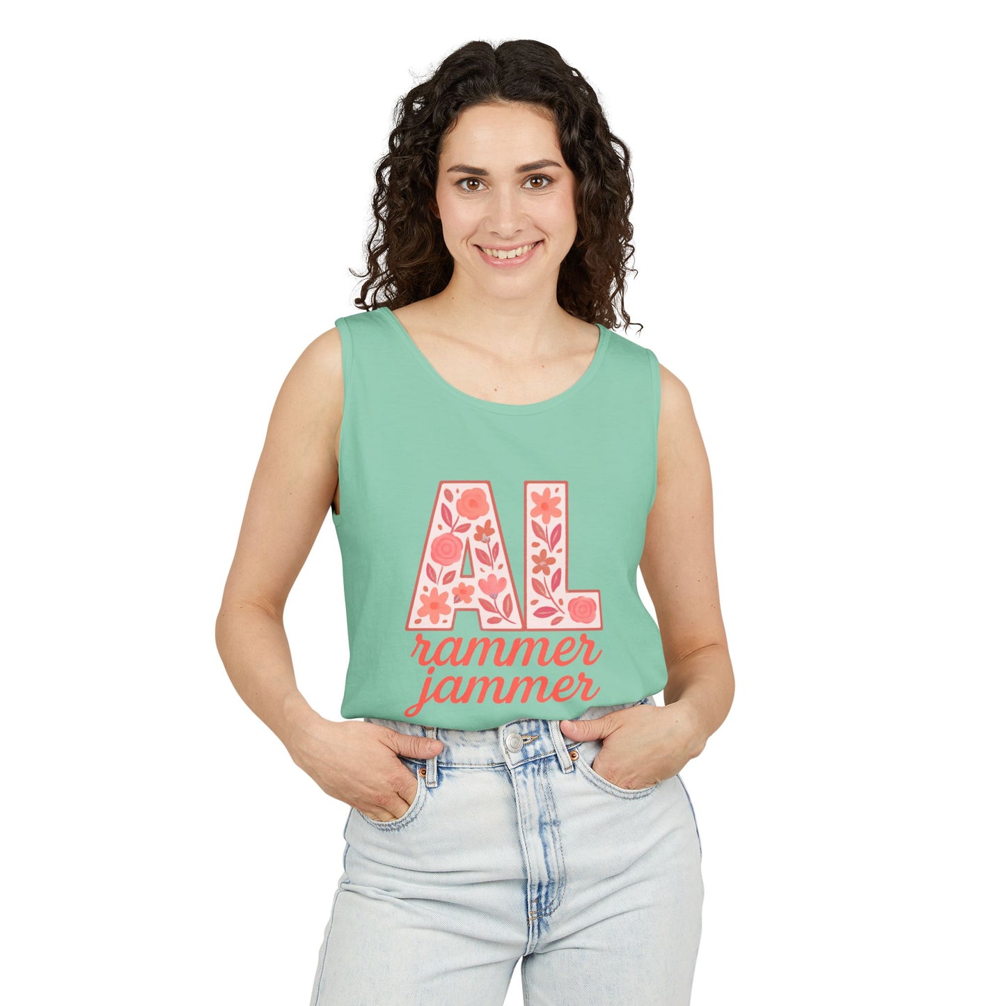 Floral Alabama Rammer Jammer Tank Top, Summer Tee, College Apparel, Game Day Shirt, Unisex Summer Clothing, Southern Style Top, Comfort Colors, Graduation Gift