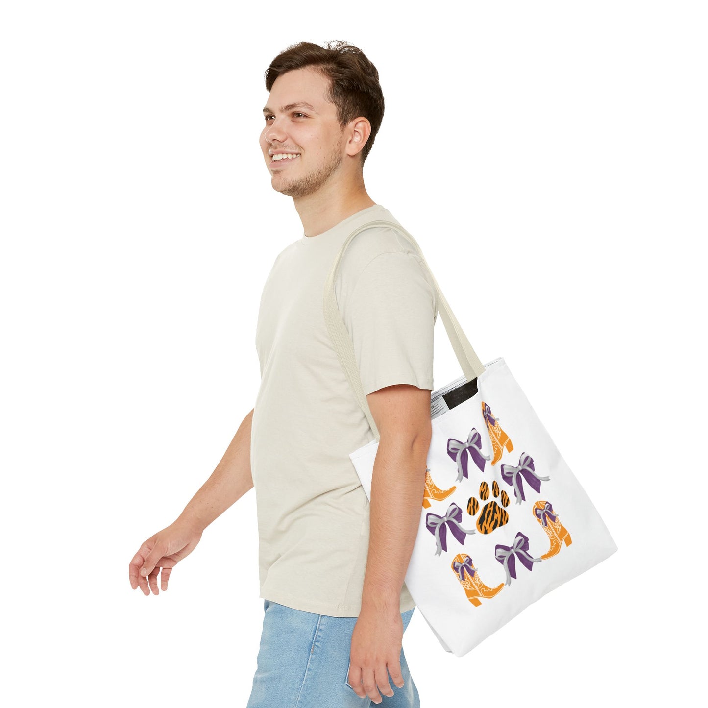 SC Clemson Coquette Bow Tiger Print Tote Bag, Go Tigers, SC Game Day, Clemson, SC, College Student Gift, Graduation Gift, SC Tigers Fan, Clemson Alumni