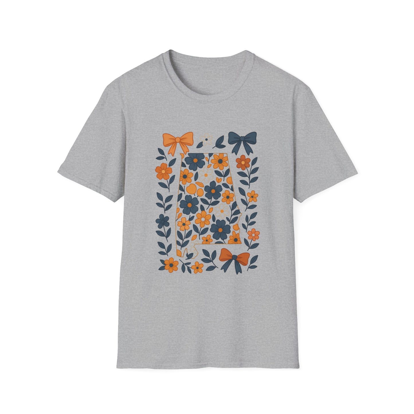 AU Floral Bow Graphic T-Shirt, Softstyle Tee, Botanical Print Shirt, Gift for Her, Casual Wear, Summer Fashion, Vintage Aesthetic