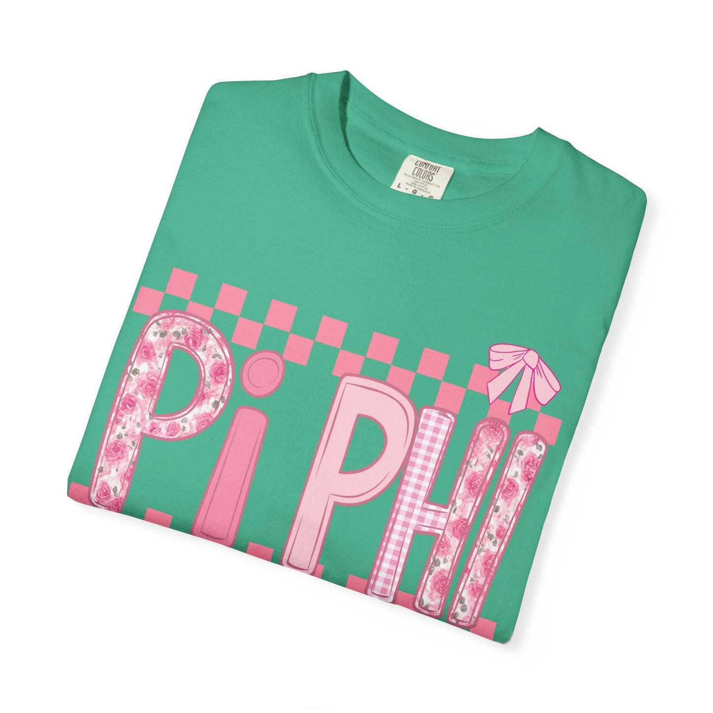 Cute Garment-Dyed T-Shirt for Sorority Sisters, Pi -Checked Style, Perfect for Casual Outings, Sorority Events, Gifts