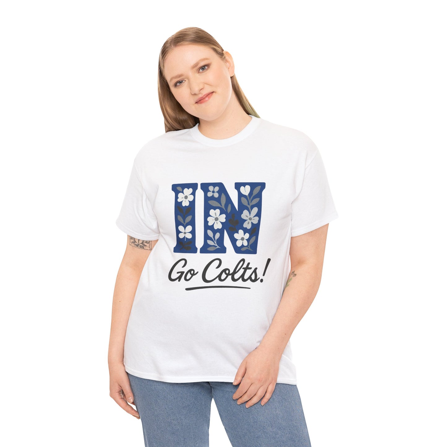 Floral Colts Tee | Unisex Heavy Cotton Tee for Sports Fans, Indiana Pride