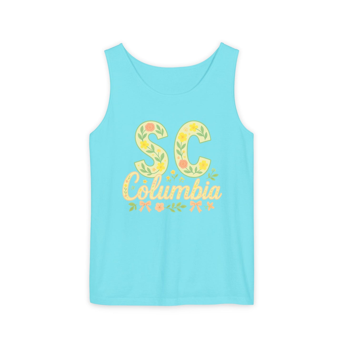 SC Columbia Floral Tank Top, Summer Tee, Beachwear, Vacation Clothes, Gift for Her, Casual Outfit, Comfort Colors, Graduation Gift