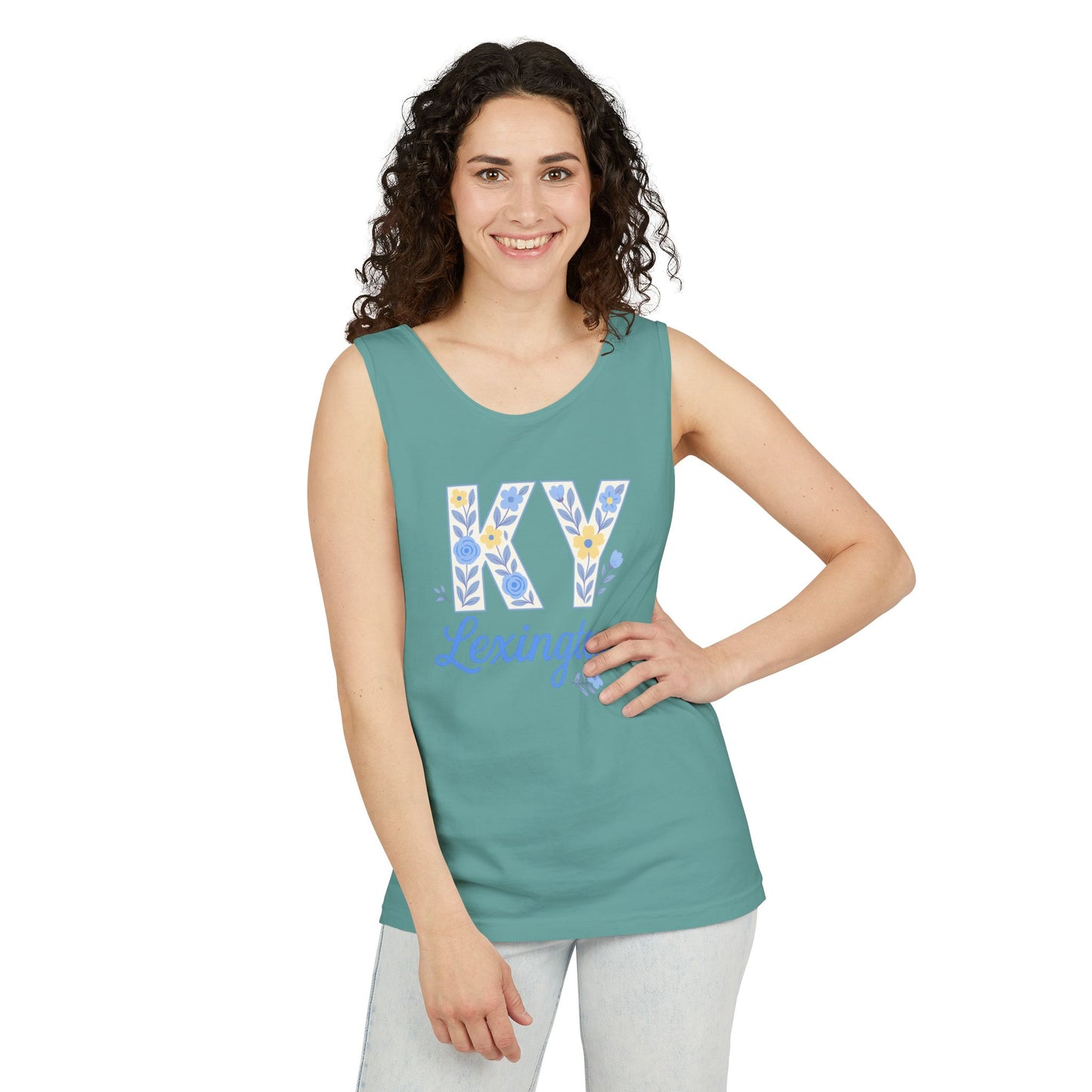 Kentucky Floral Letter Tank Top, Summer Tank, Cute Souvenir, Unisex Summer Apparel, Gift for Her, Comfort Colors, Graduation Gift