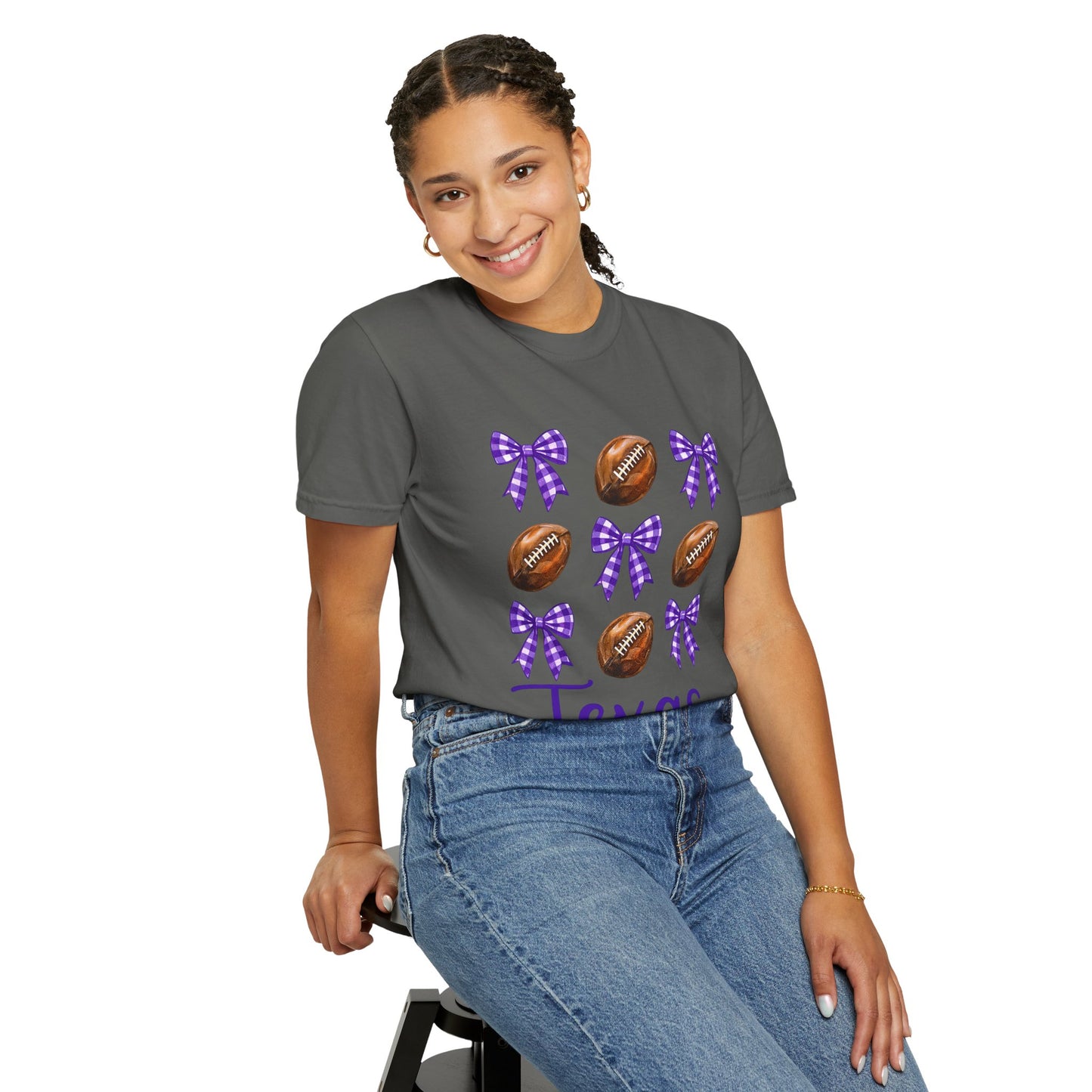Texas Football Unisex T-Shirt with Purple Bows - Game Day Sports Apparel for Horned Frogs Fans