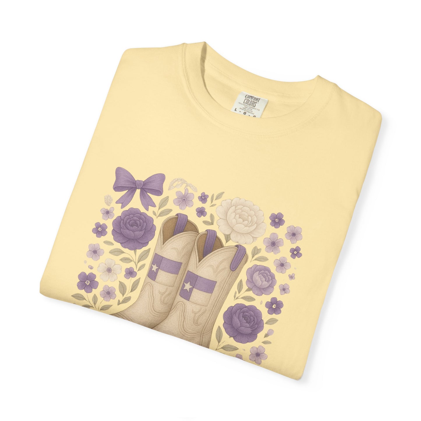 Whimsical Floral Boots Unisex T-Shirt | Casual Style, Gift for Her, Texas Christian University, TCU Frogs, Comfort Colors, Texas Fan gift, Graduation Gift