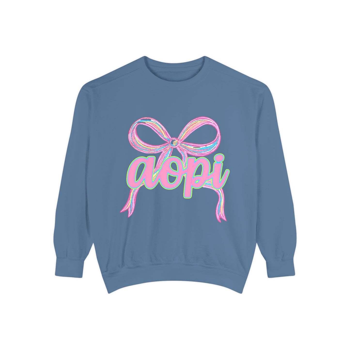 Pastel Bow Sweatshirt with aopi Design, Cozy Unisex Sweatshirt, Gift for Sorority Sisters, Casual Chic Apparel, Best Friend Outfit