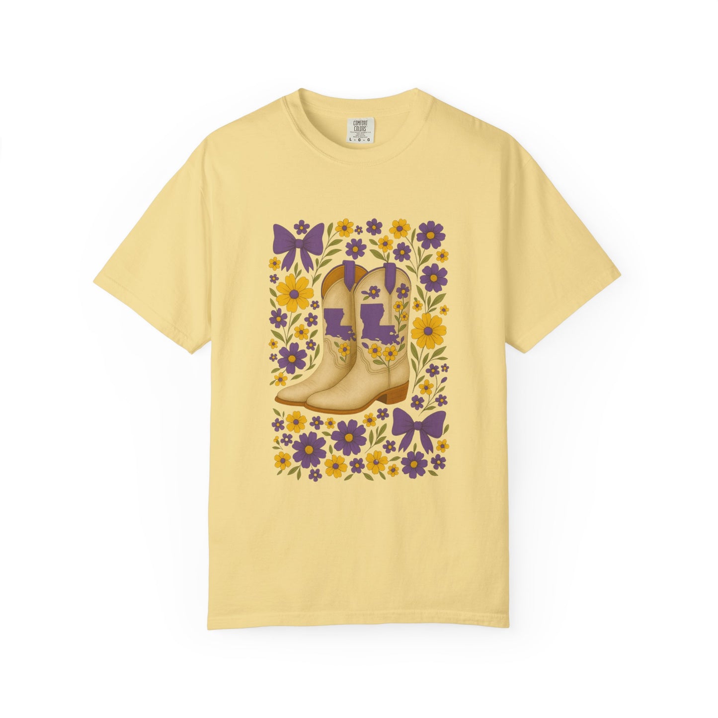 T-Shirt - Western Floral Boot T-Shirt, Vintage Graphic Shirt, Gift for Cowgirl, LSU Tigers, Louisiana Game Day
