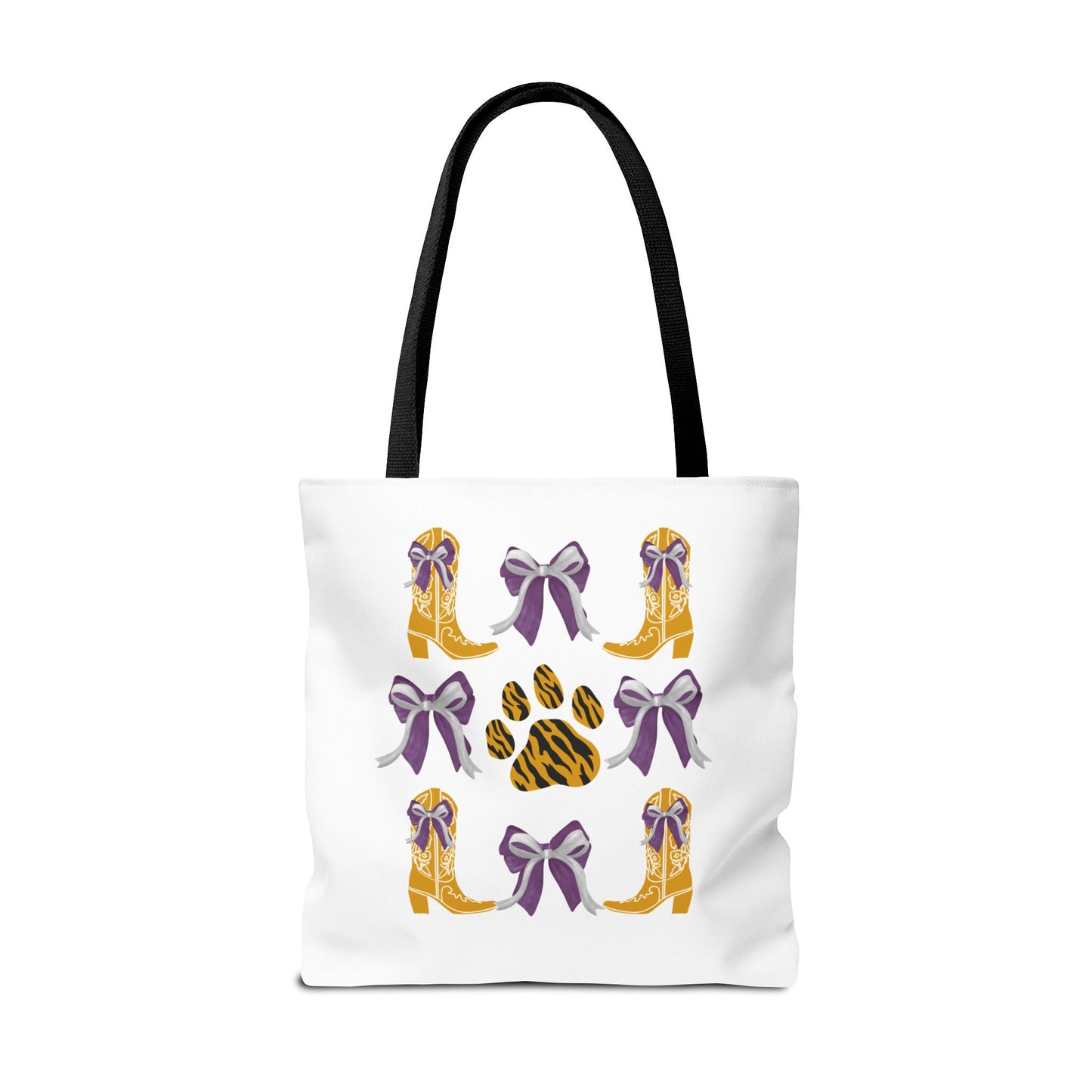 LSu coquette bow Print Tote Bag, Eco-Friendly Fashion Bag, lsu tiger fan, louisiana game day, geaux tigers, college student gift, graduation gift