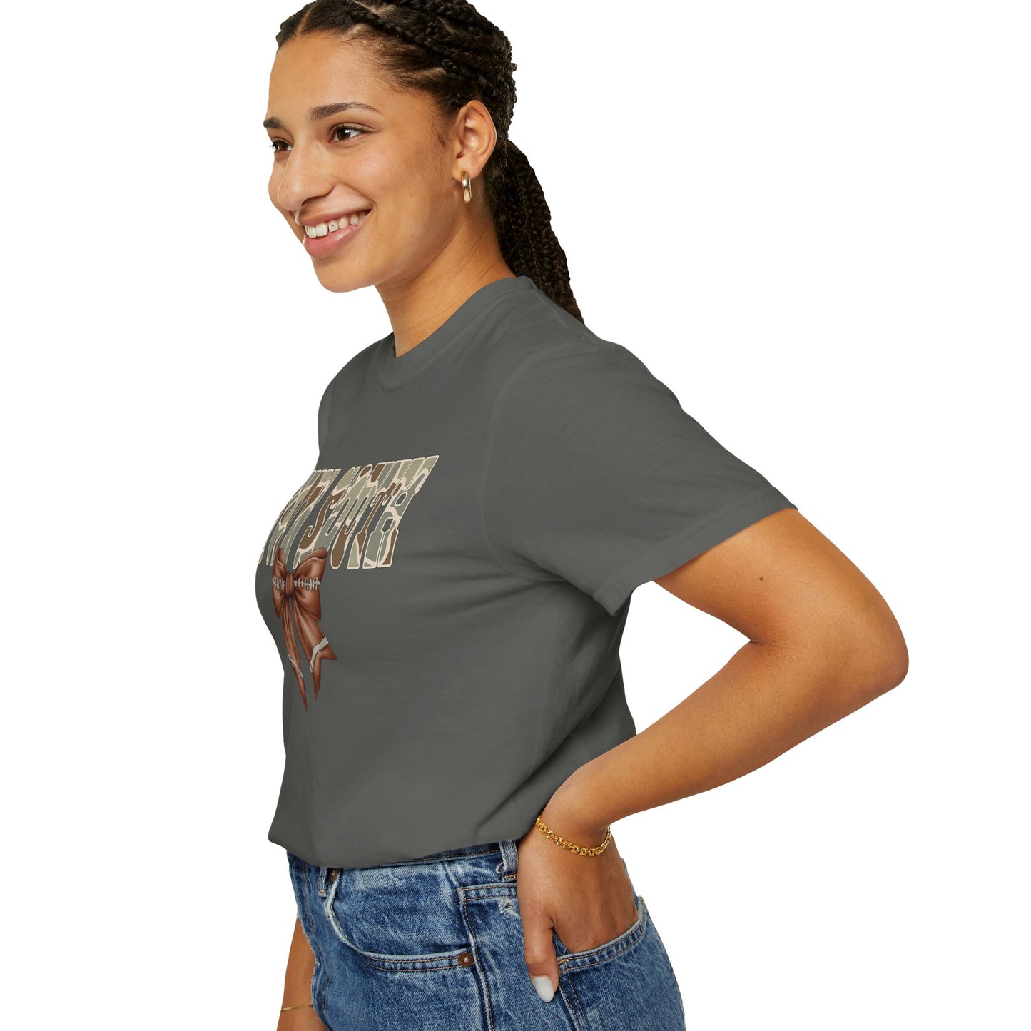 Camo Bow Graphic Tee - Trendy Apparel for Casual Outings and Birthdays