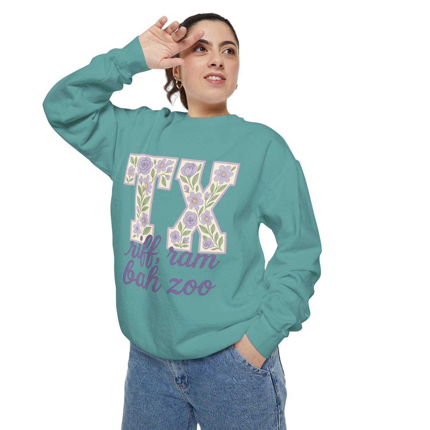 TCU Floral TX Sweatshirt - Unisex Garment-Dyed, Cozy Casual Wear, Texas Pride, Gift for Friends, College Apparel, Spring Outfits
