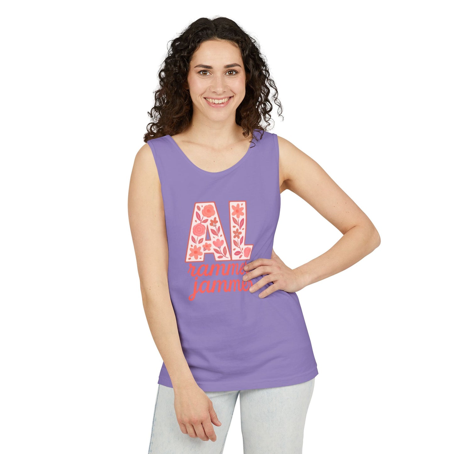 Floral Alabama Rammer Jammer Tank Top, Summer Tee, College Apparel, Game Day Shirt, Unisex Summer Clothing, Southern Style Top, Comfort Colors, Graduation Gift