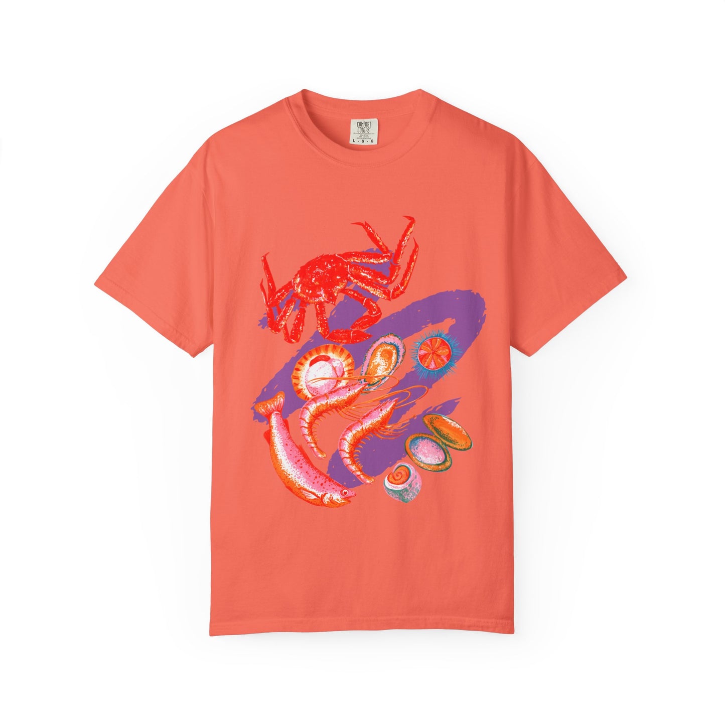 Comfort Colors Vibrant Seafood T-Shirt, French Coastal Tee, Distressed Shirt, Oversized Coquette Aesthetic, Nautical Style