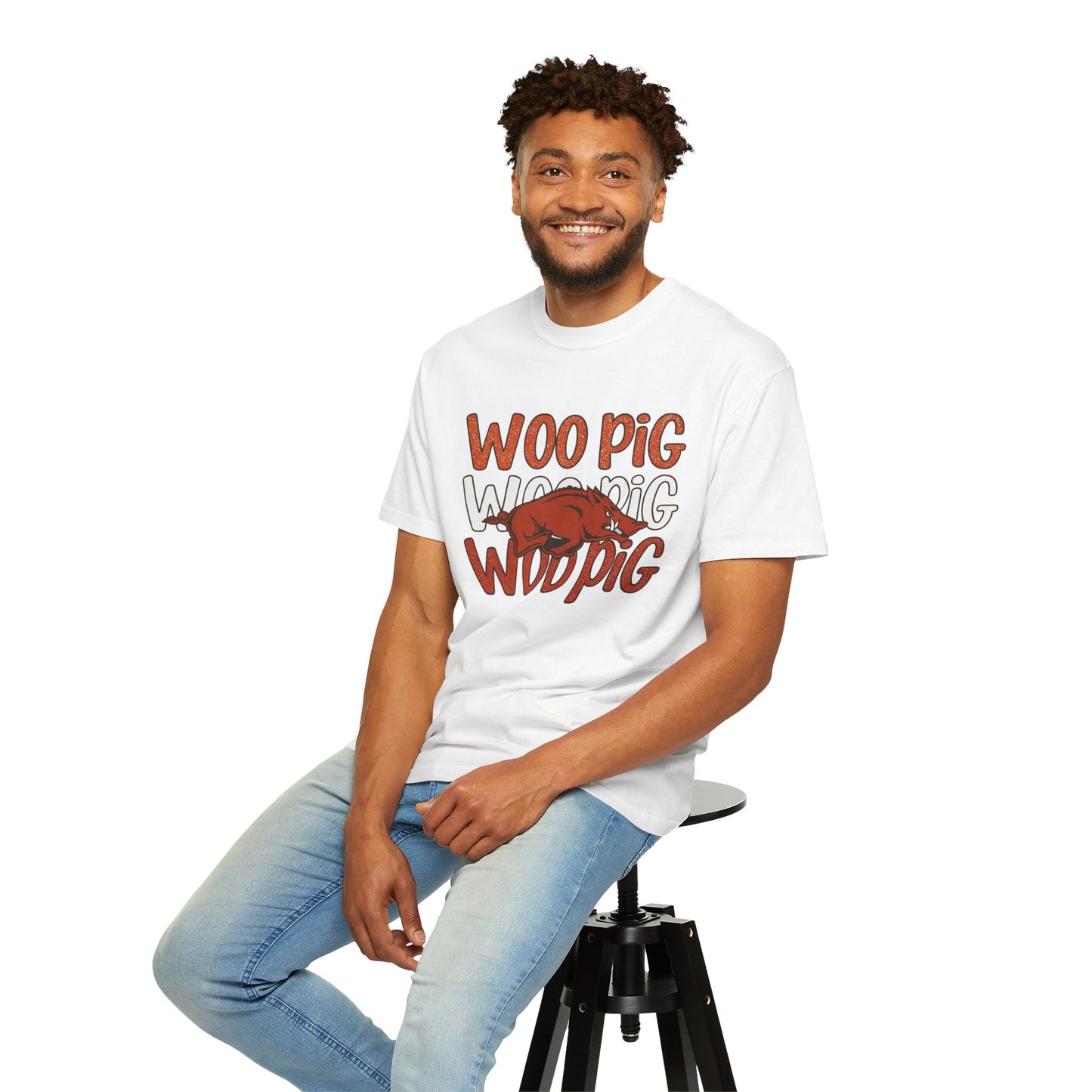 Woo Pig Garment-Dyed T-Shirt, Unisex Tee, Arkansas Pride Shirt, Casual Everyday Wear, College Game Day Tee, Fun Graphic Tee