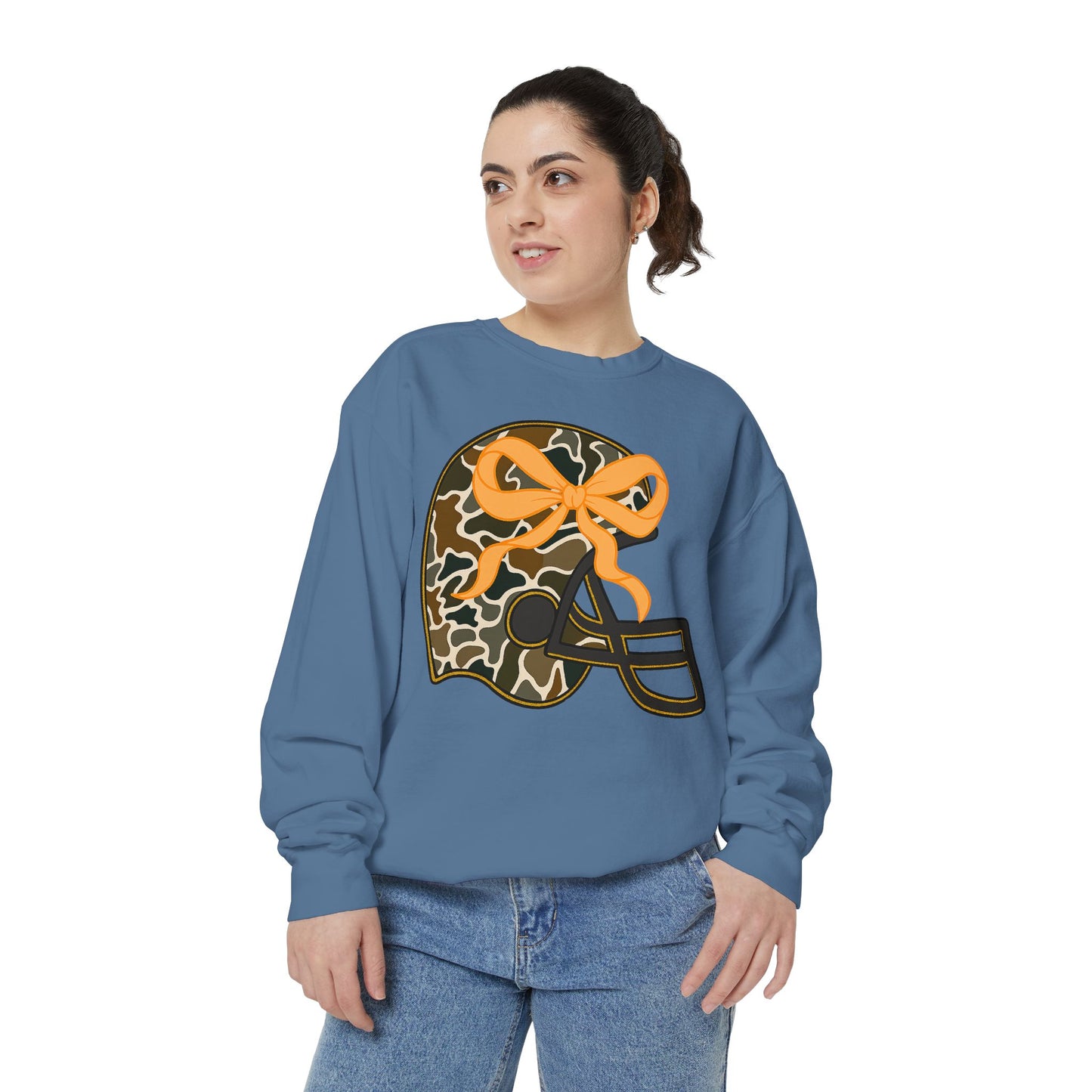 Comfort colors sweatshirt Camo Helmet Design, Casual Athletic Wear, Unisex Fall Fashion, Gift for Sports Fans