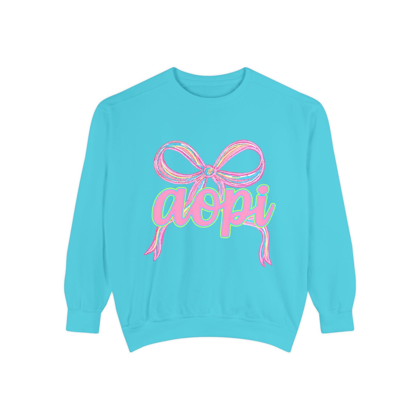 Pastel Bow Sweatshirt with aopi Design, Cozy Unisex Sweatshirt, Gift for Sorority Sisters, Casual Chic Apparel, Best Friend Outfit