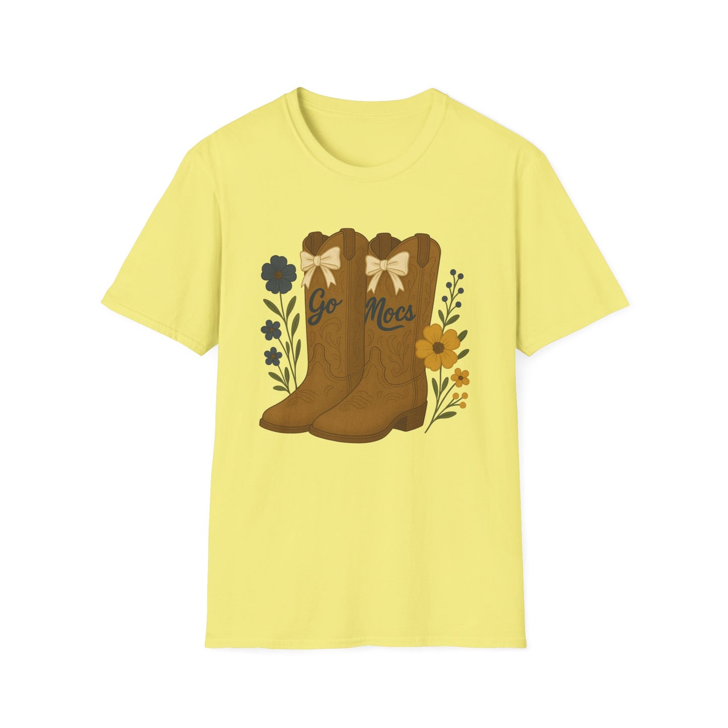 Chatt Mocs Coquette Cowgirl Boot Floral T-Shirt - Go Mocs Design, Casual Wear, Gift for Cowgirls, Western Style, Country Fan Clothing, Go Mocs, chatt tn game day, graduation gift