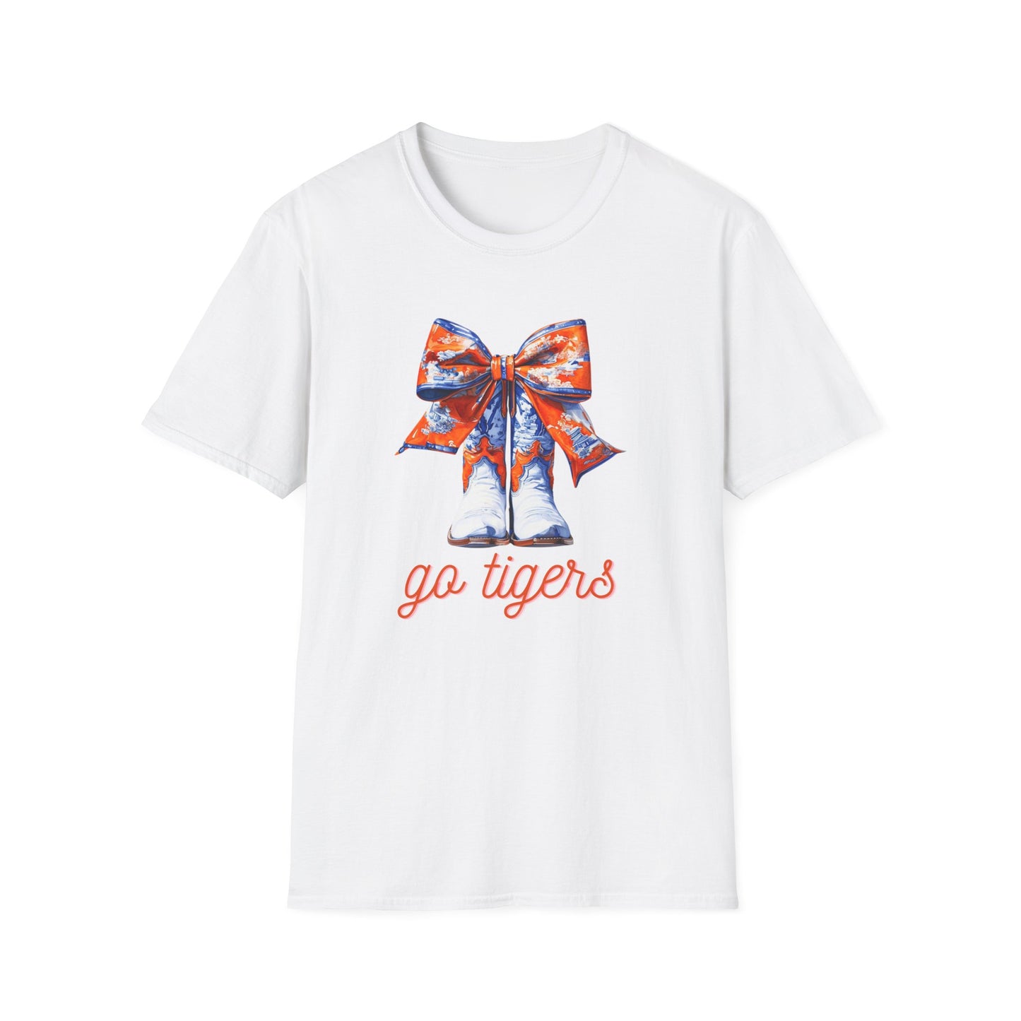 AU Coquette Boot Bow Cheerful Unisex T-Shirt with Bow Design - Perfect for Game Day, Sports Fans, Birthdays, and Casual Wear, Go Tigers!