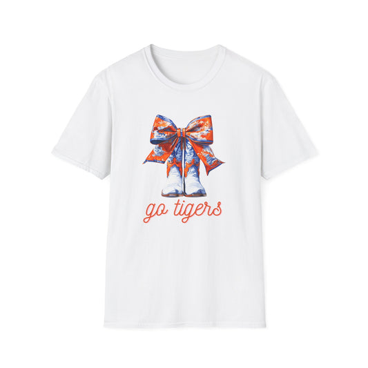 AU Coquette Boot Bow Cheerful Unisex T-Shirt with Bow Design - Perfect for Game Day, Sports Fans, Birthdays, and Casual Wear, Go Tigers!
