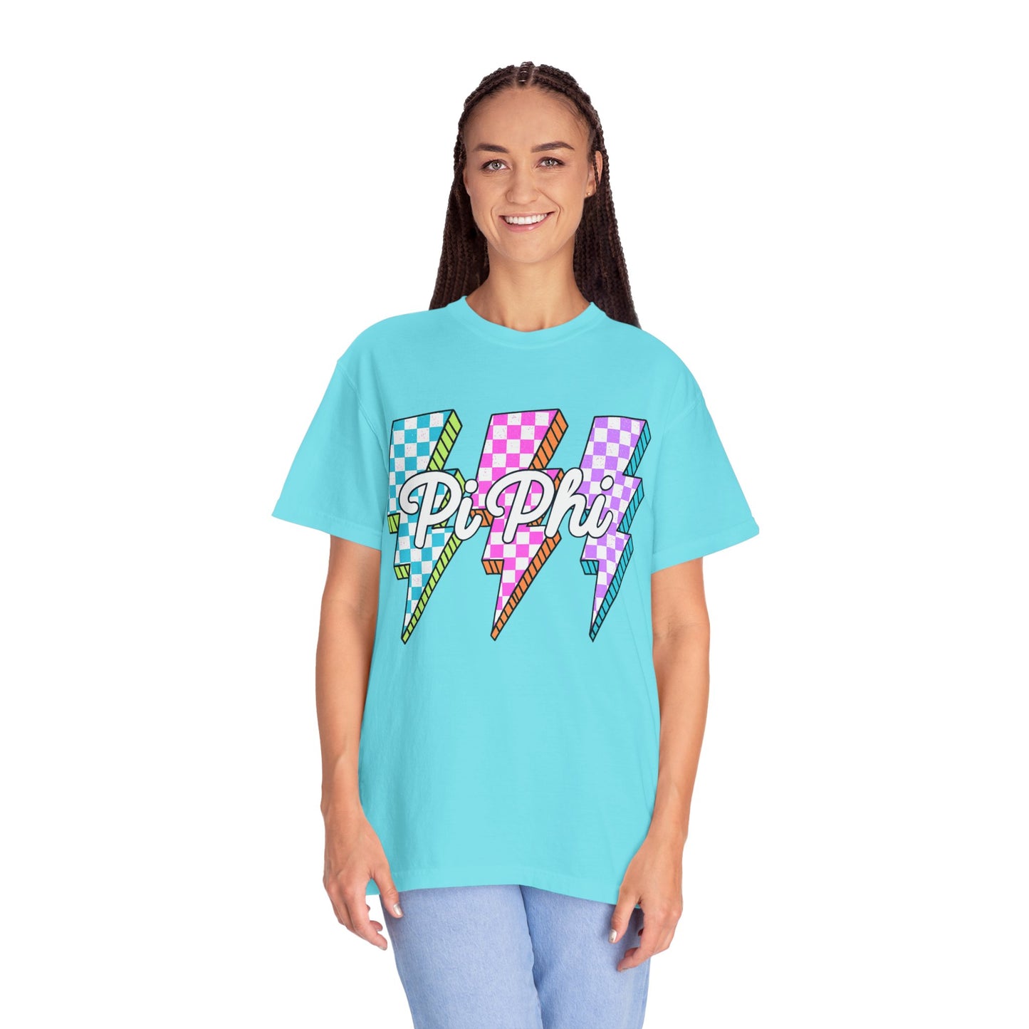 PB Phi Lightning Bolt Unisex T-shirt | Vibrant Greek Life Apparel, Unique Gift for Sorority Sisters, Casual Wear, Celebrating Sisterhood
