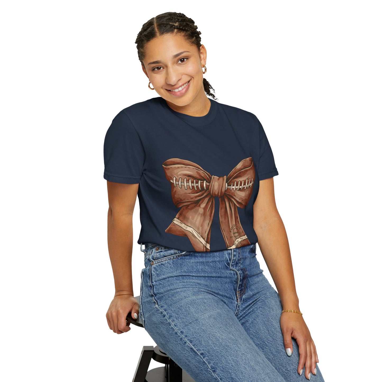 Football Bow T-Shirt: Unisex Casual Wear for Game Day Apparel
