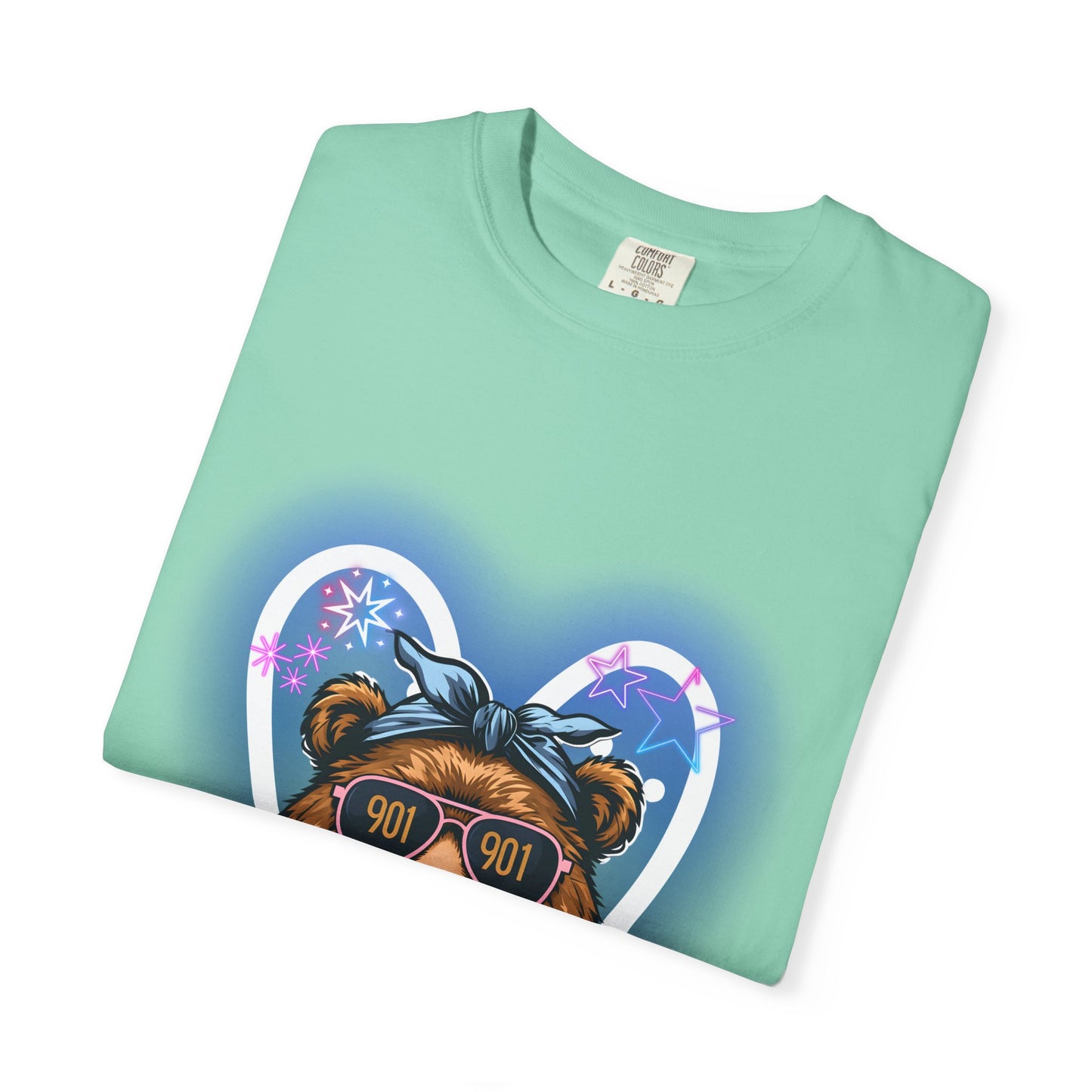 Neon Memphis Bear Graphic T-Shirt, Unisex Fashion Tee, Trendy Apparel, Memphis Grizz, 901 Memphis, Retro Design, Comfort Colors, Memphis Basketball Fan