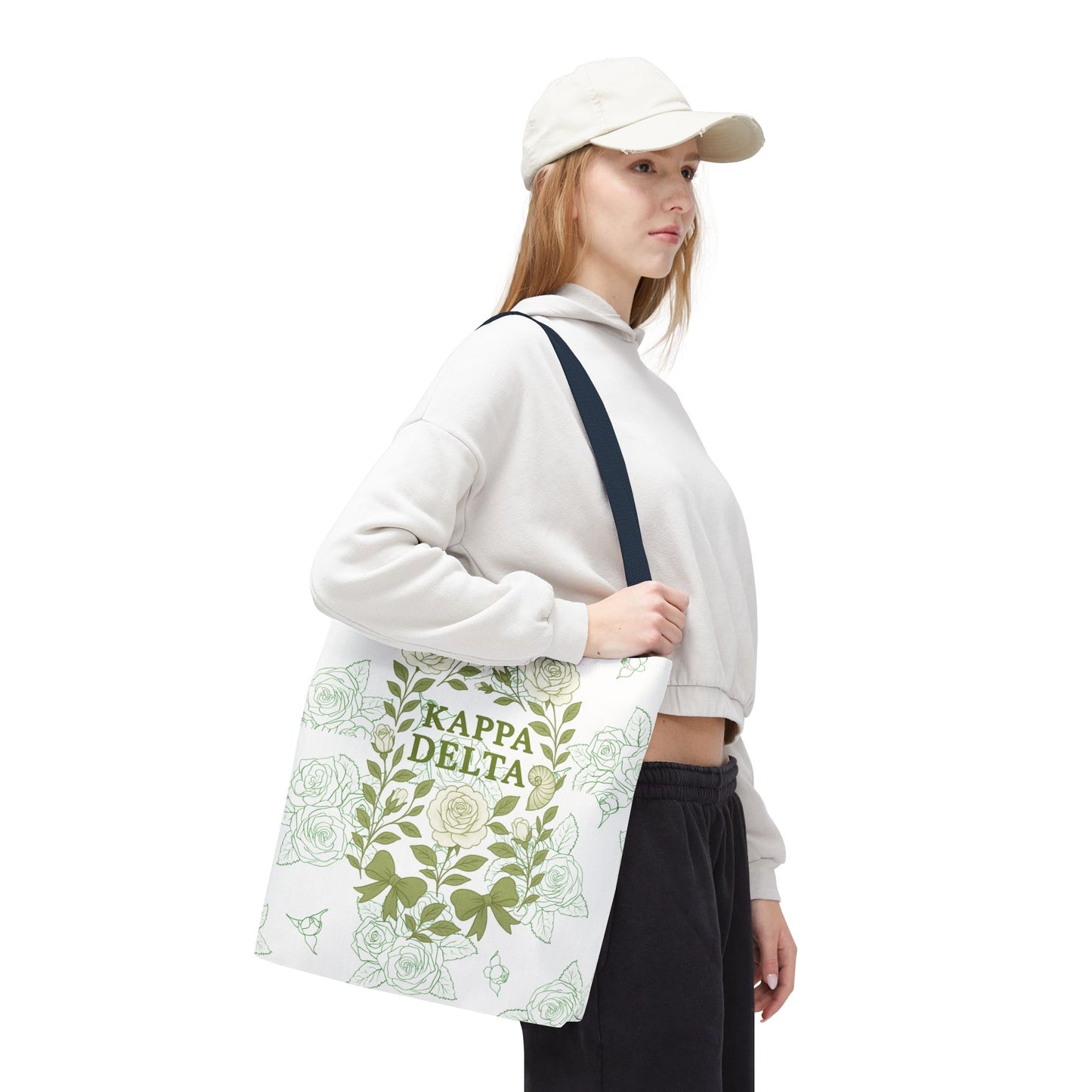Elegant Kappa Delta Tote Bag, Floral AOP Design, Sorority Bag, Gift for Sisters, Eco-Friendly Shopping Bag