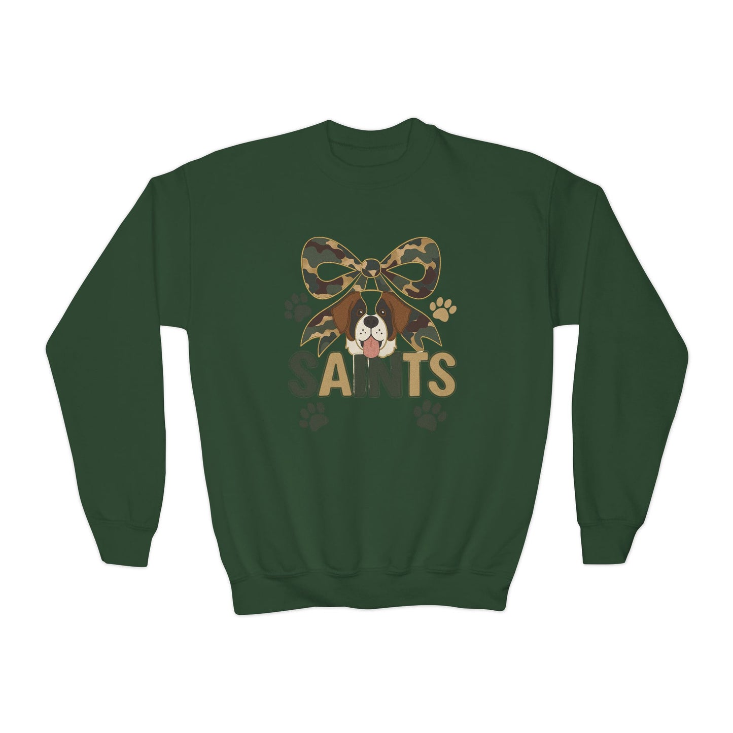 Youth Crewneck Sweatshirt with Camo Bow and Paw Prints, Dog Lovers Gift, Cozy Pet-Themed Apparel, Great for Holidays, Perfect for [...]