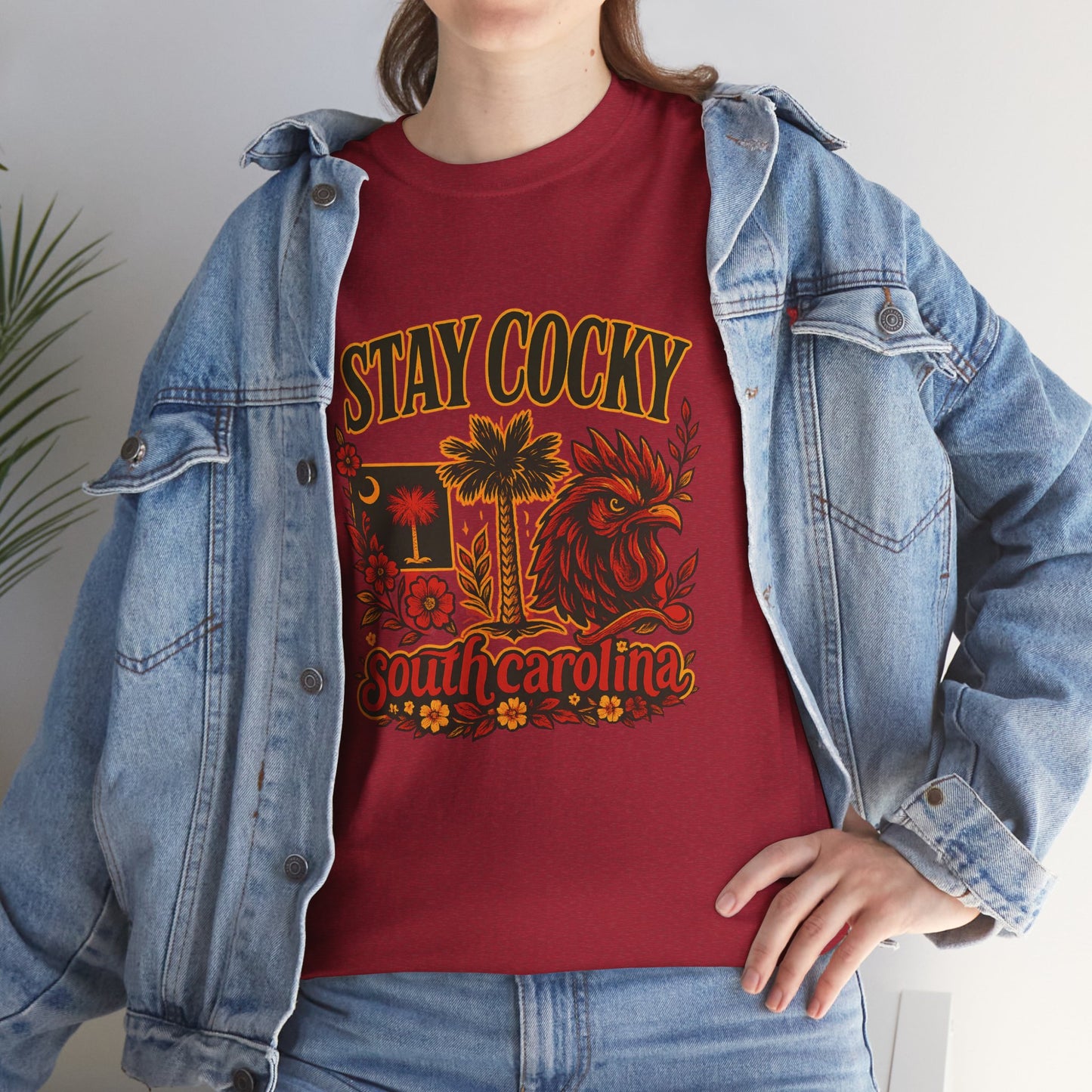 Stay Cocky Unisex Heavy Cotton Tee, Casual Graphic Tee, South Carolina Pride Shirt, Fun Vacation Wear, Perfect Gift for Gamecocks Fans