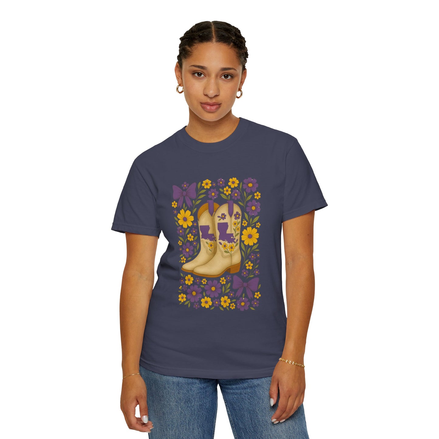 T-Shirt - Western Floral Boot T-Shirt, Vintage Graphic Shirt, Gift for Cowgirl, LSU Tigers, Louisiana Game Day