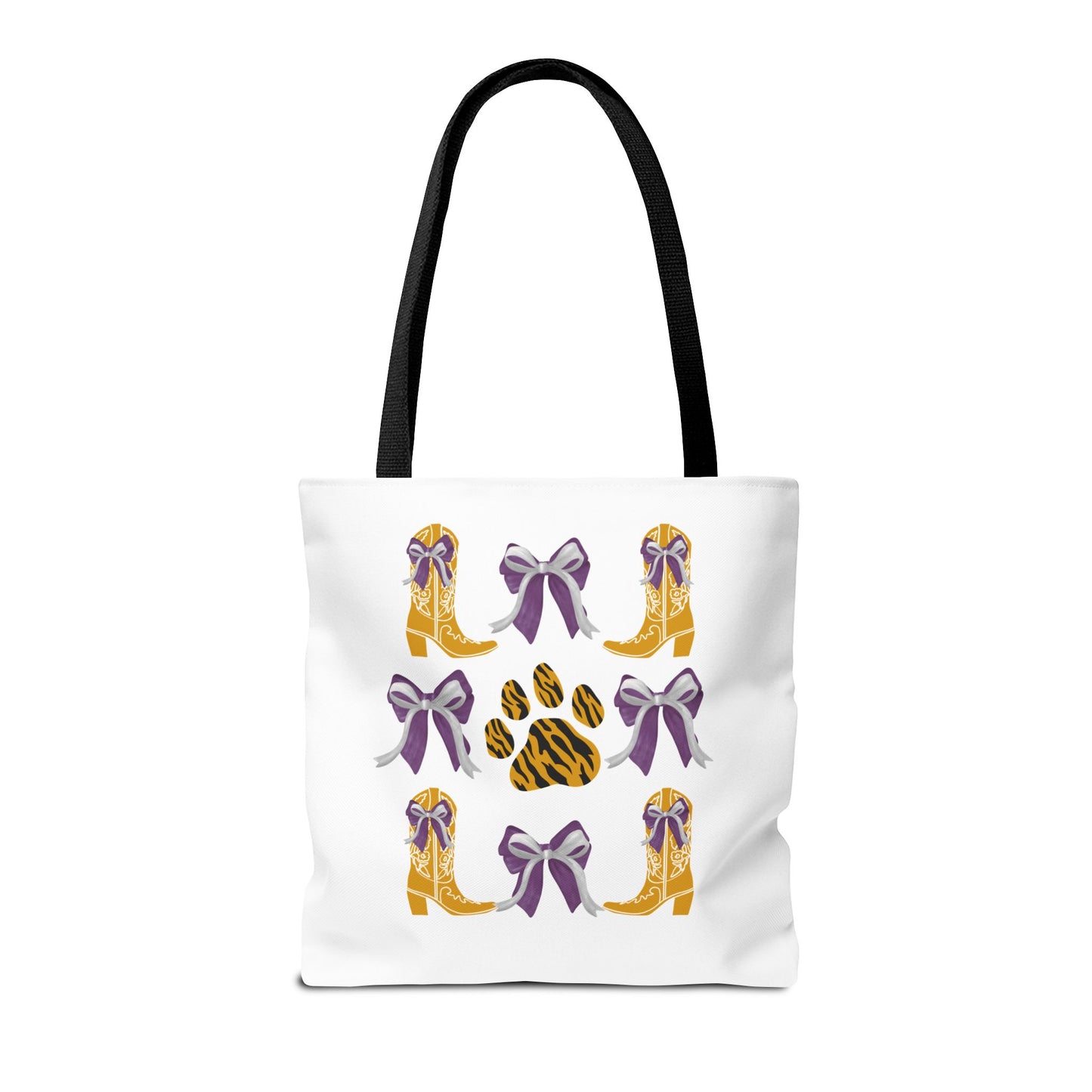 LSu coquette bow Print Tote Bag, Eco-Friendly Fashion Bag, lsu tiger fan, louisiana game day, geaux tigers, college student gift, graduation gift