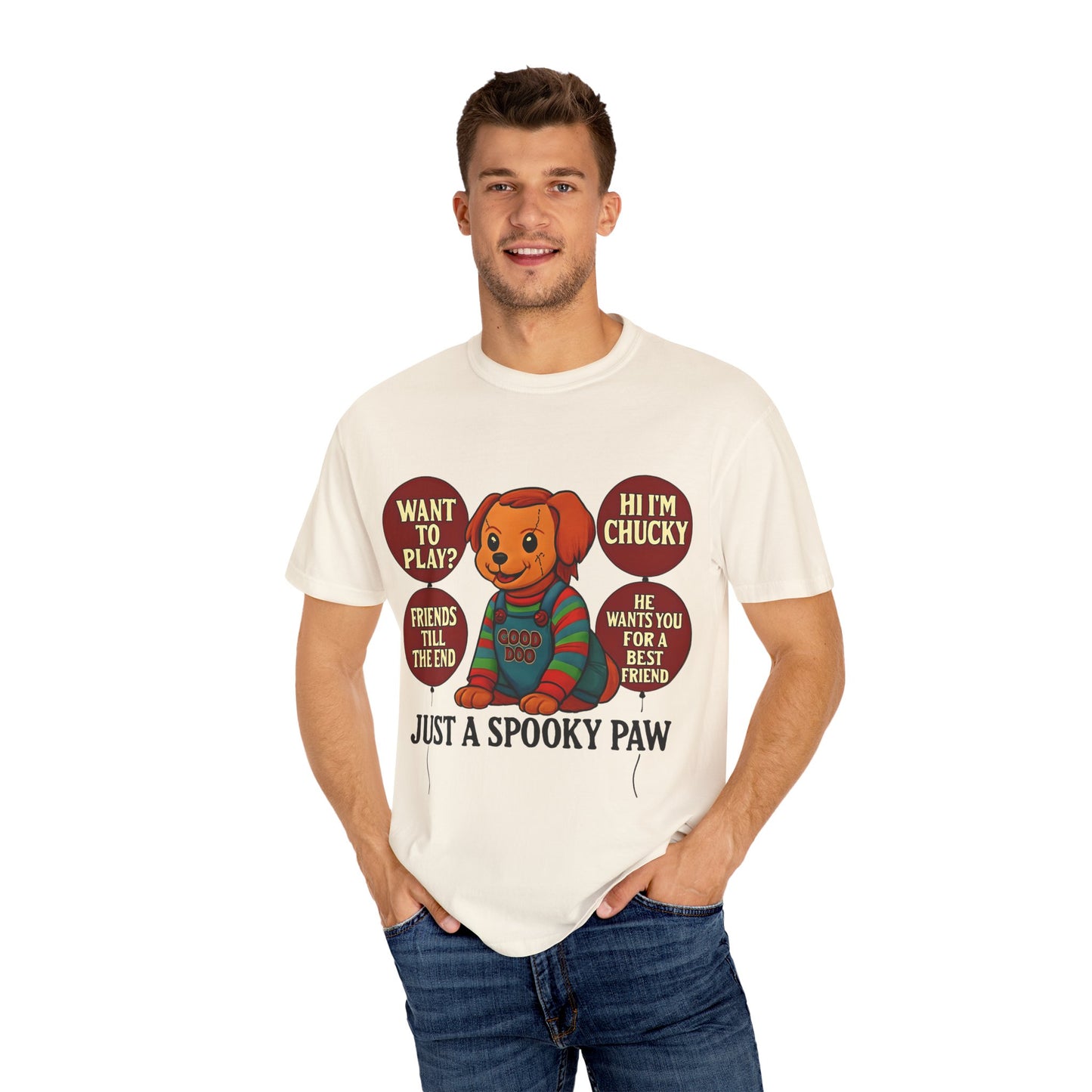 Spooky Graphic T-shirt, Halloween Costume Top, Unisex Tee, Funny Chucky Shirt, Gift for Horror Fans, Cute Spooky Apparel