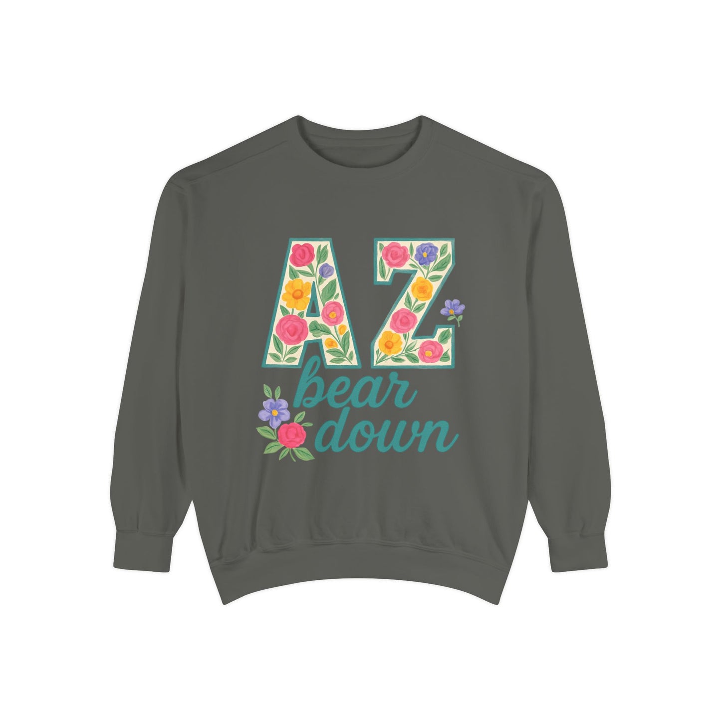 Arizona Floral Sweatshirt, Cozy Unisex Sweatshirt, Trendy Fall Layer, Gift for Him/Her, Sports Spirit Apparel, Bear Down AZ