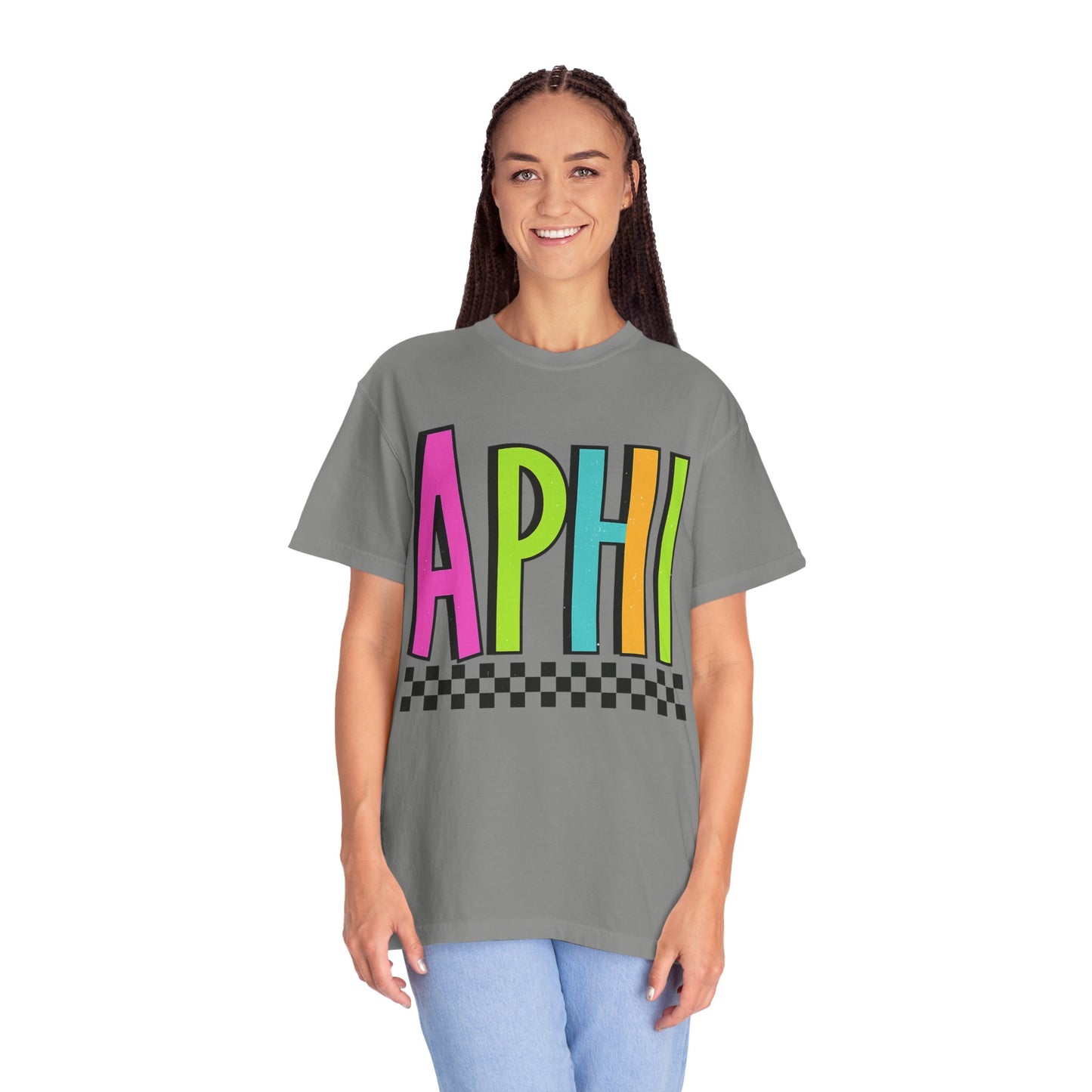 Checkered Neon Alpha P Colorful Graphic Unisex T-Shirt