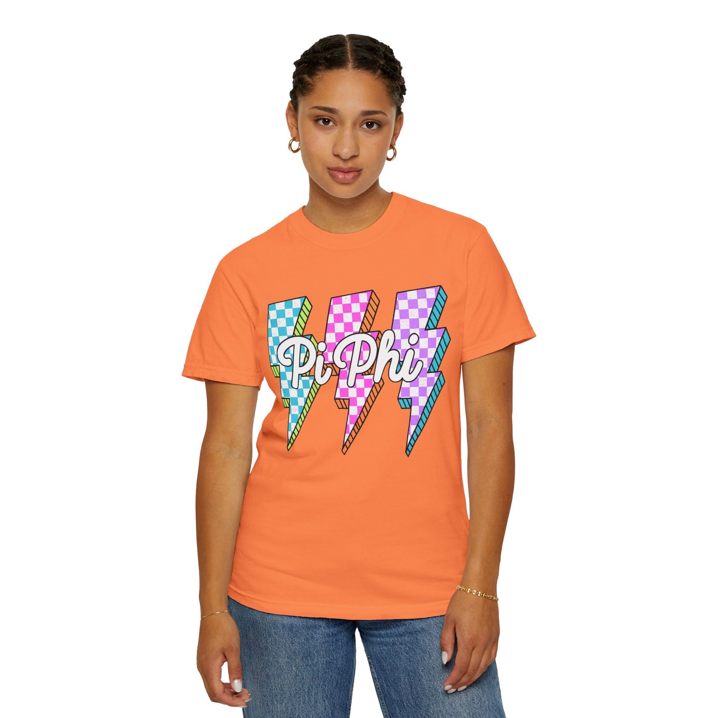 PB Phi Lightning Bolt Unisex T-shirt | Vibrant Greek Life Apparel, Unique Gift for Sorority Sisters, Casual Wear, Celebrating Sisterhood