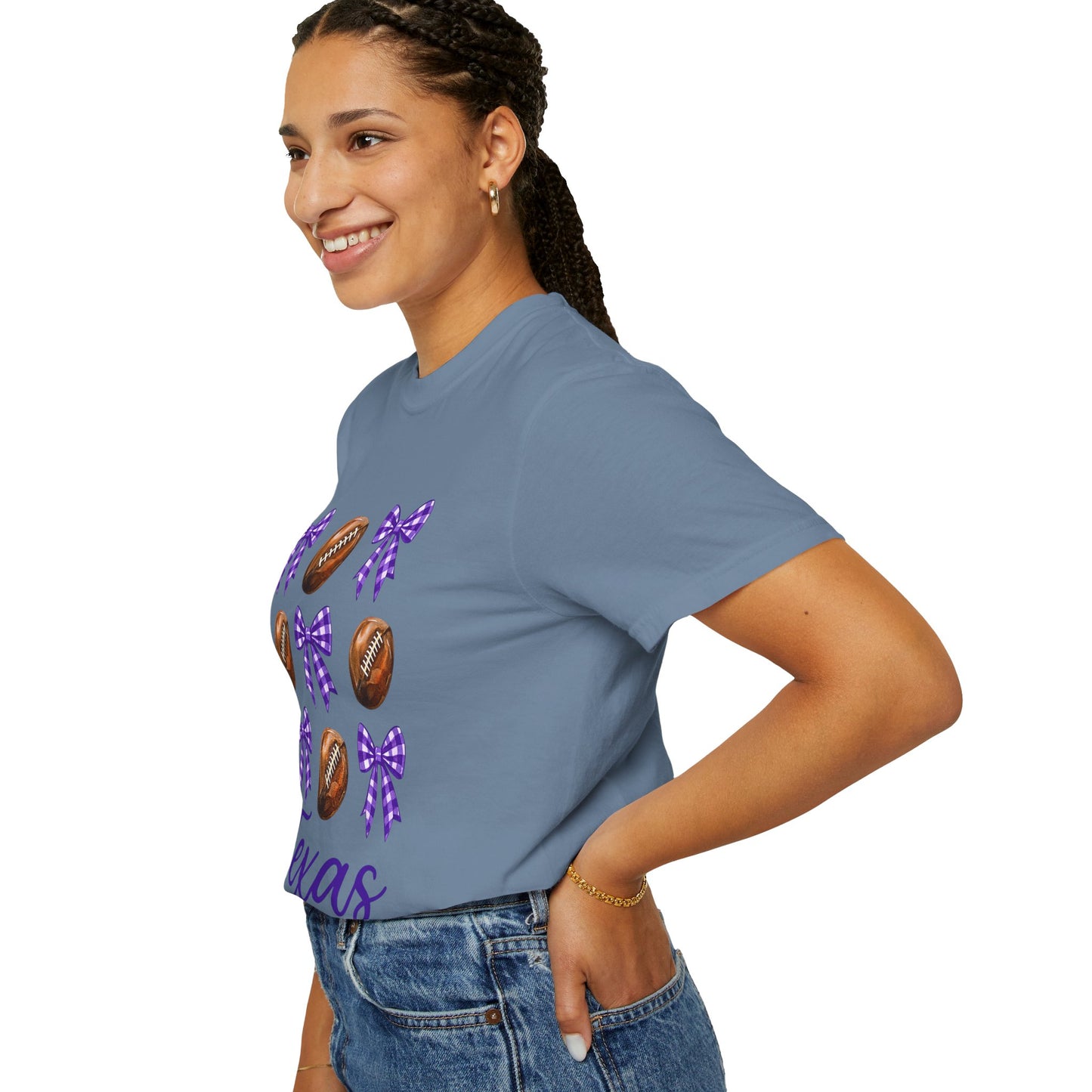 Texas Football Unisex T-Shirt with Purple Bows - Game Day Sports Apparel for Horned Frogs Fans