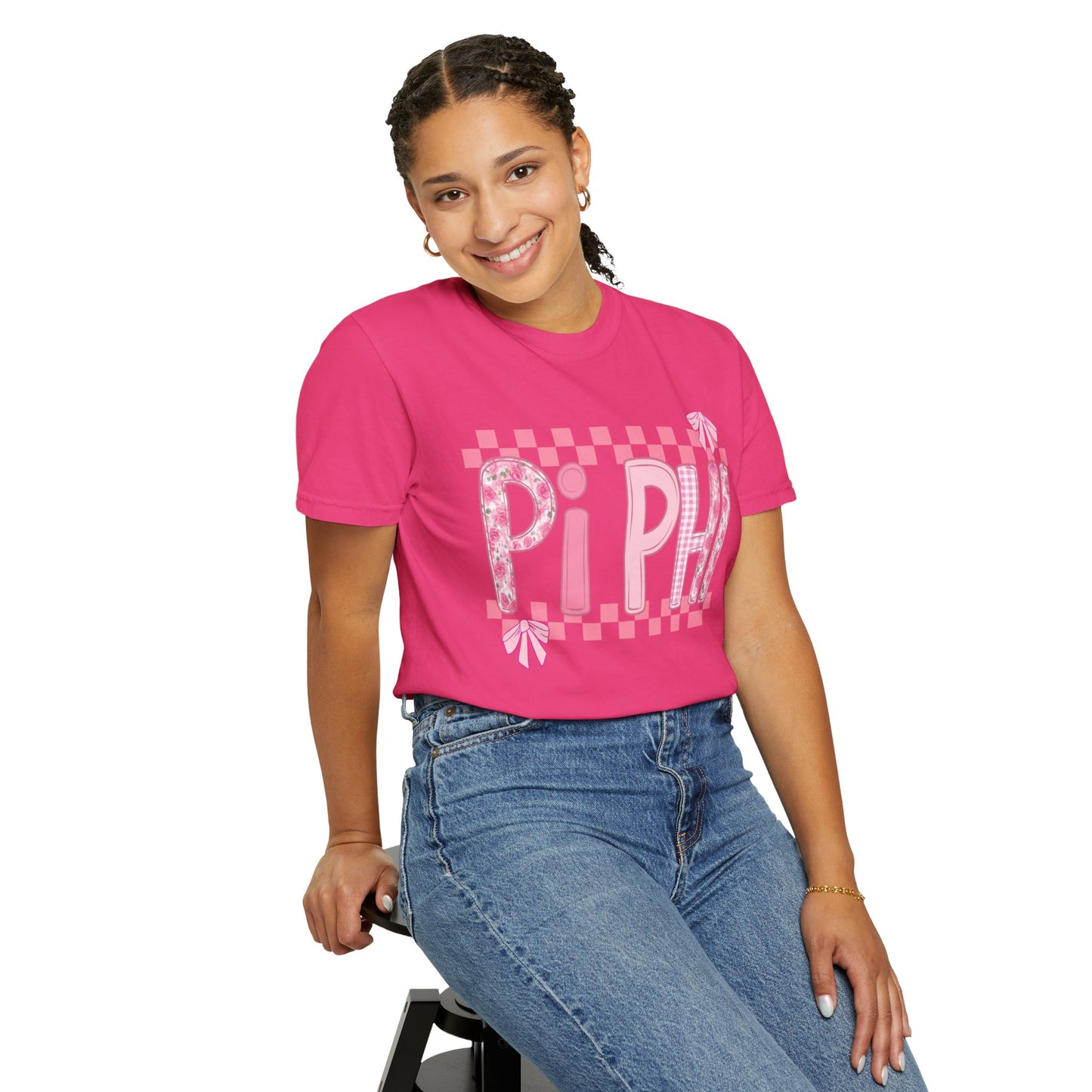 Cute Garment-Dyed T-Shirt for Sorority Sisters, Pi -Checked Style, Perfect for Casual Outings, Sorority Events, Gifts