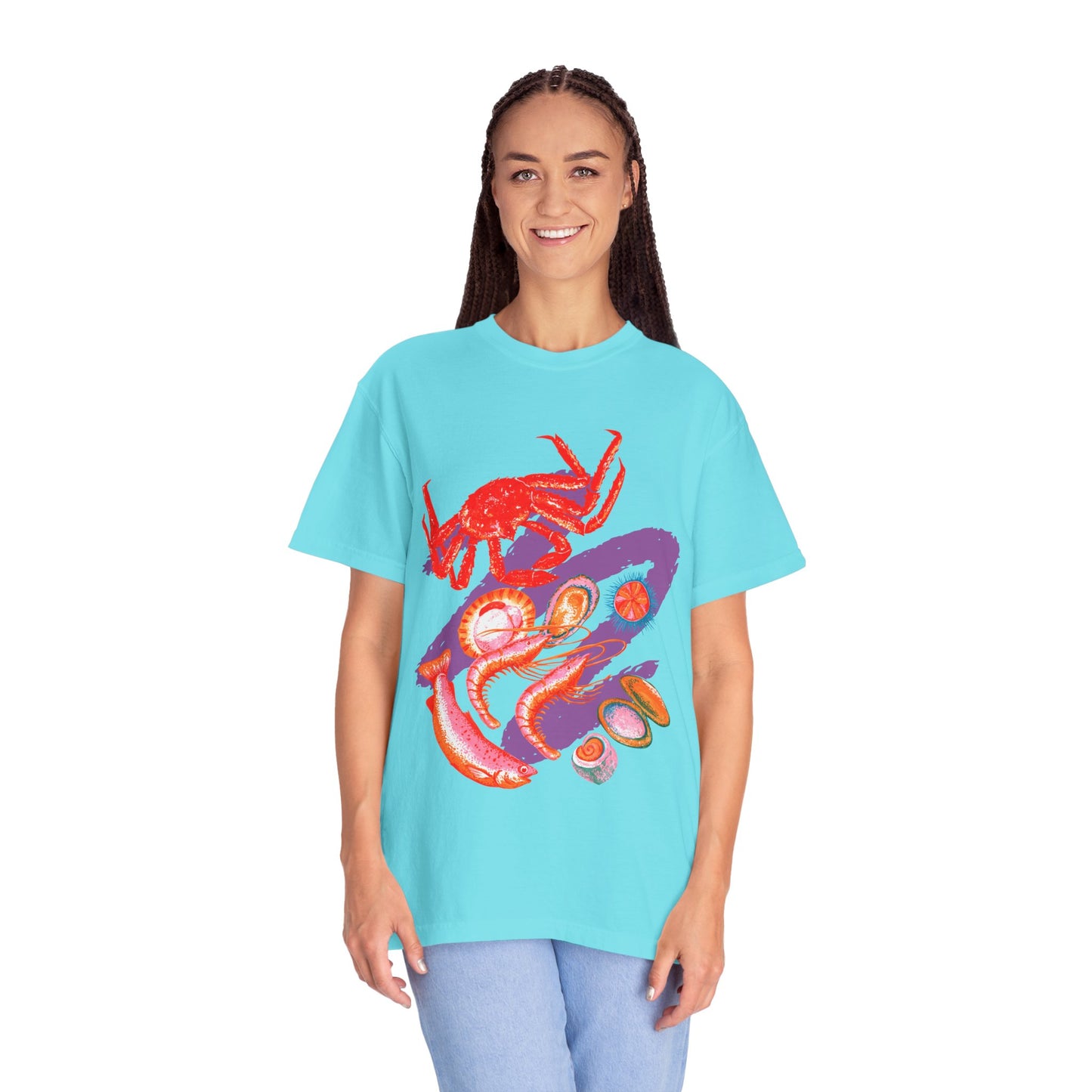Comfort Colors Vibrant Seafood T-Shirt, French Coastal Tee, Distressed Shirt, Oversized Coquette Aesthetic, Nautical Style