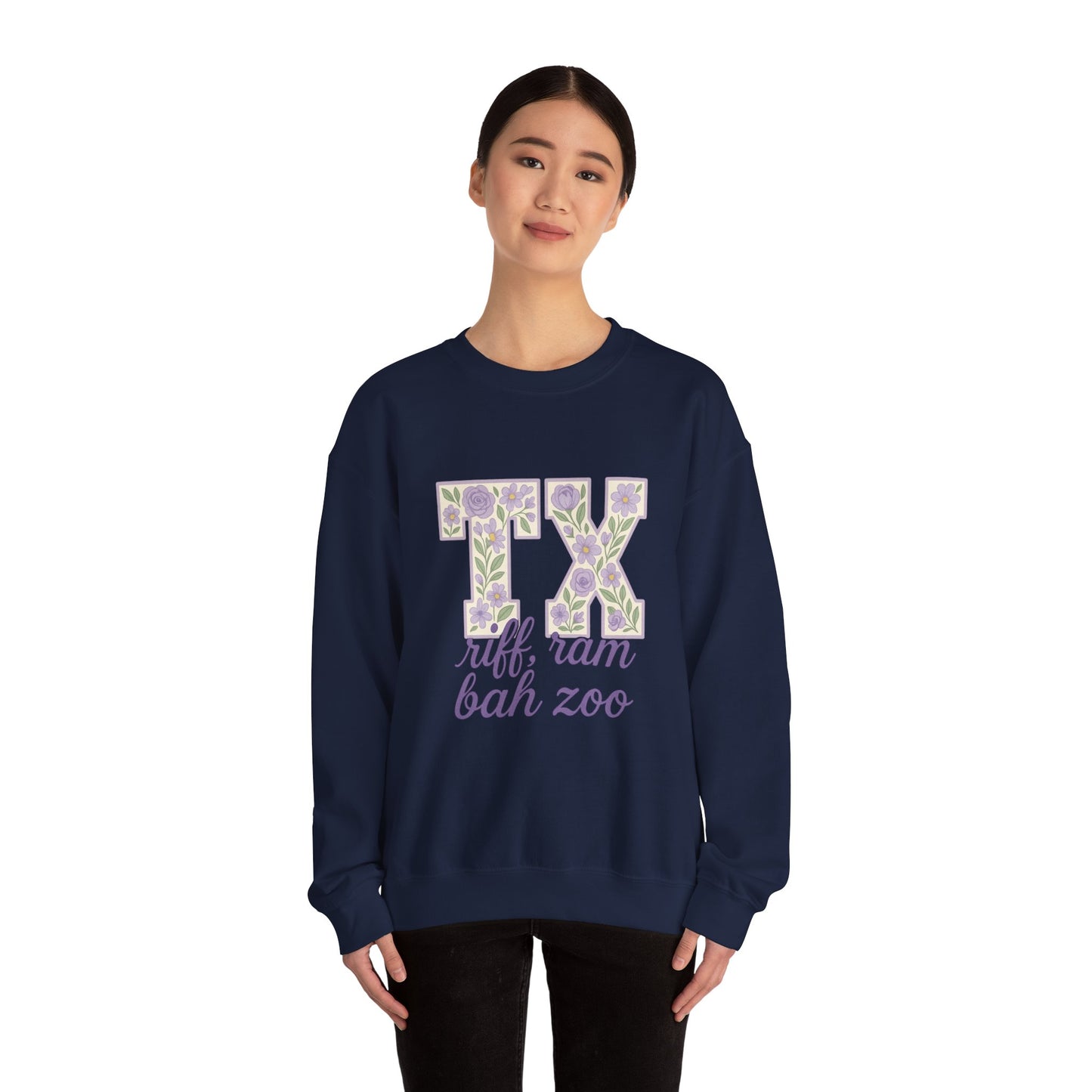 Texas Floral Sweatshirt, Cozy Unisex Crewneck, TX Riff Ram Bah Zoo Pullover, Gift for College Students, Texas Pride Apparel, Spring Fashion