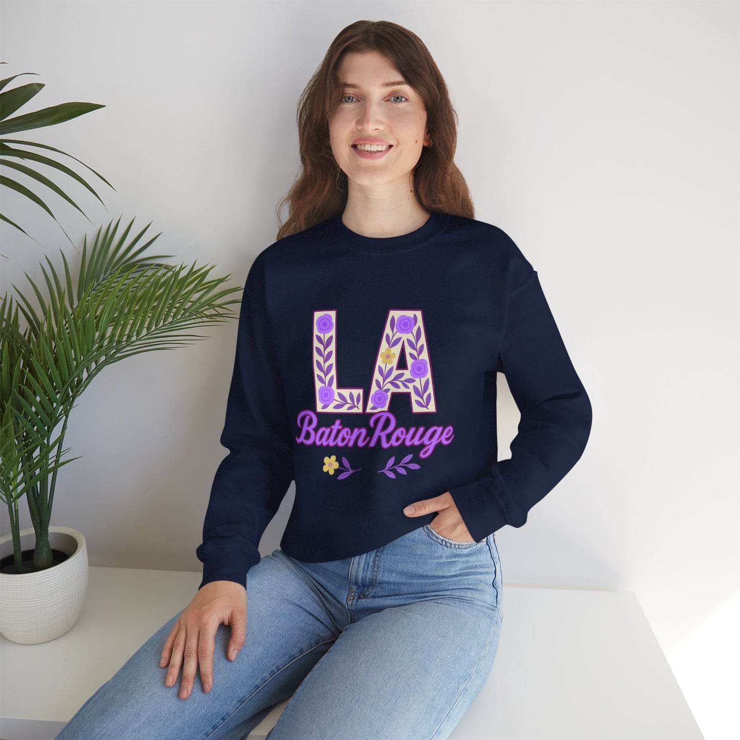 LA Baton Rouge Floral Sweatshirt, Cozy Crewneck for Fall, Gift for Friends, Casual Outing, Southern Style Apparel
