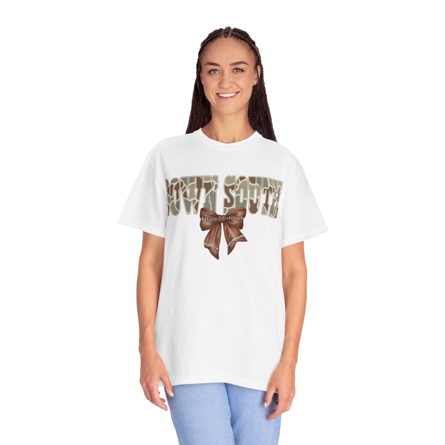 Camo Bow Graphic Tee - Trendy Apparel for Casual Outings and Birthdays