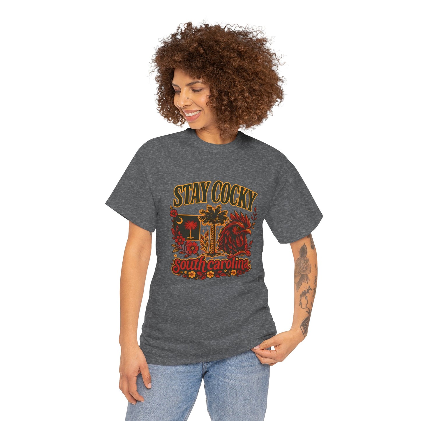 Stay Cocky Unisex Heavy Cotton Tee, Casual Graphic Tee, South Carolina Pride Shirt, Fun Vacation Wear, Perfect Gift for Gamecocks Fans