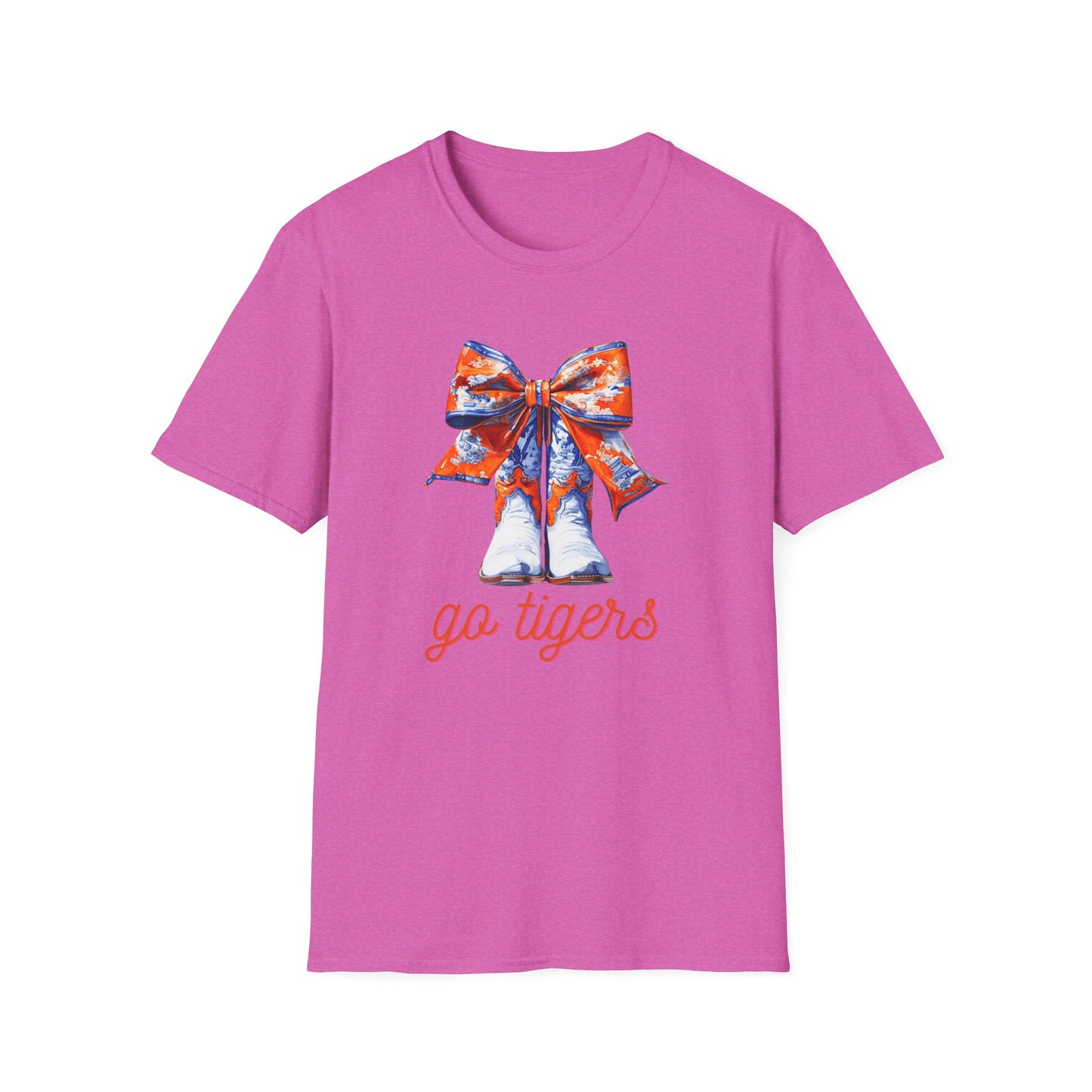 AU Coquette Boot Bow Cheerful Unisex T-Shirt with Bow Design - Perfect for Game Day, Sports Fans, Birthdays, and Casual Wear, Go Tigers!