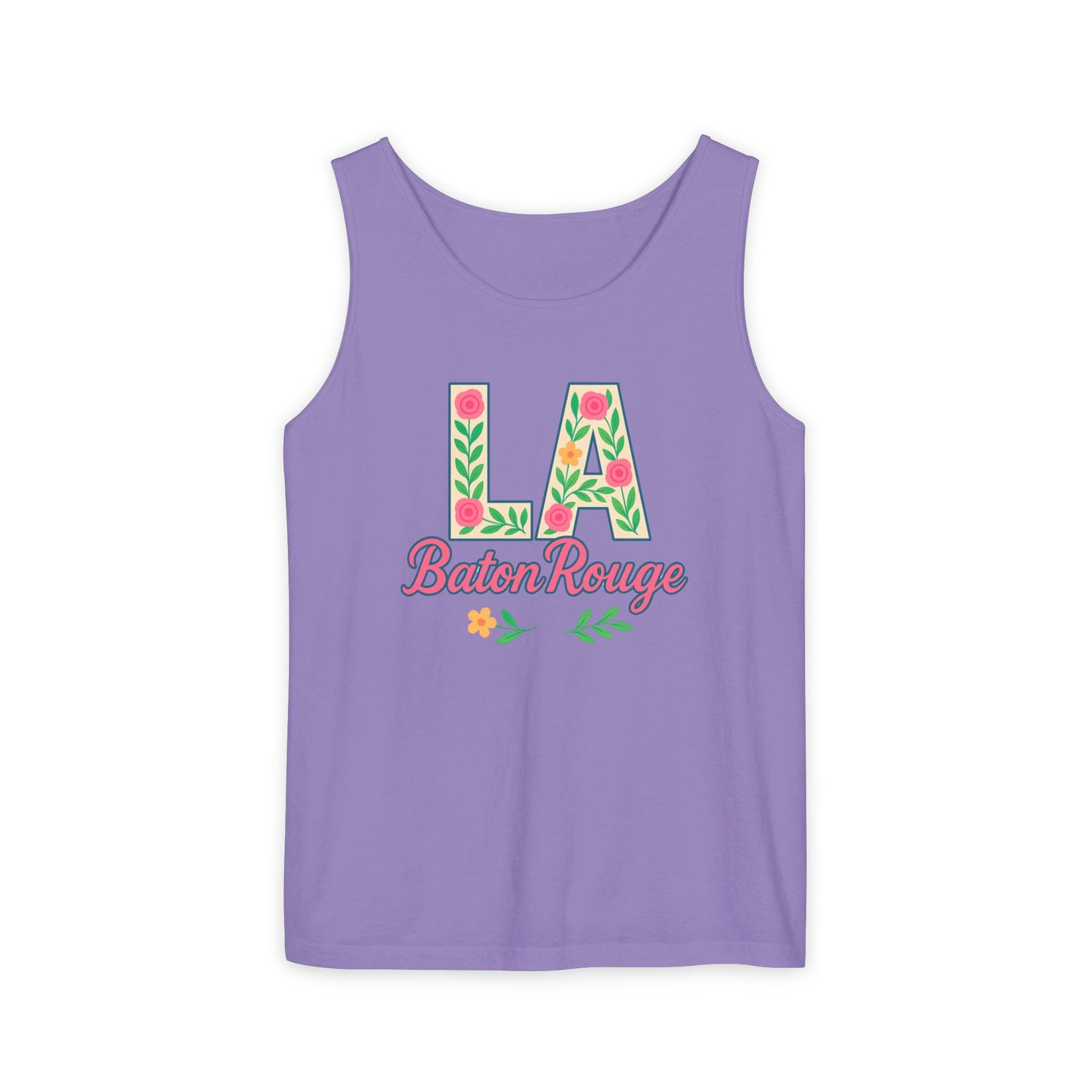 LA Baton Rouge Floral Tank Top, Summer Vibes, Unisex Apparel, Gift for Friends, Vacation Outfit, Spring/Summer Wear, Comfort Colors, Graduation Gift