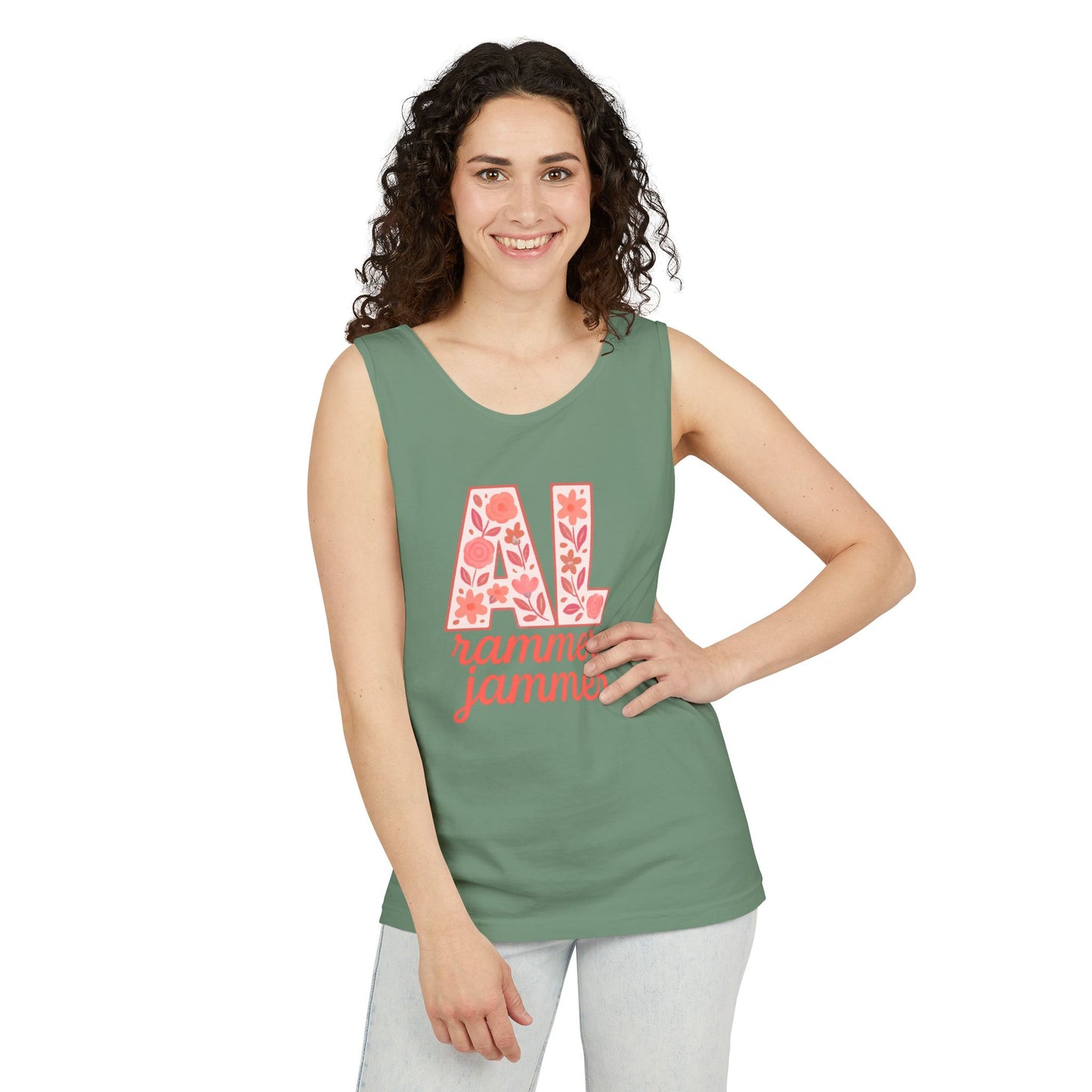 Floral Alabama Rammer Jammer Tank Top, Summer Tee, College Apparel, Game Day Shirt, Unisex Summer Clothing, Southern Style Top, Comfort Colors, Graduation Gift