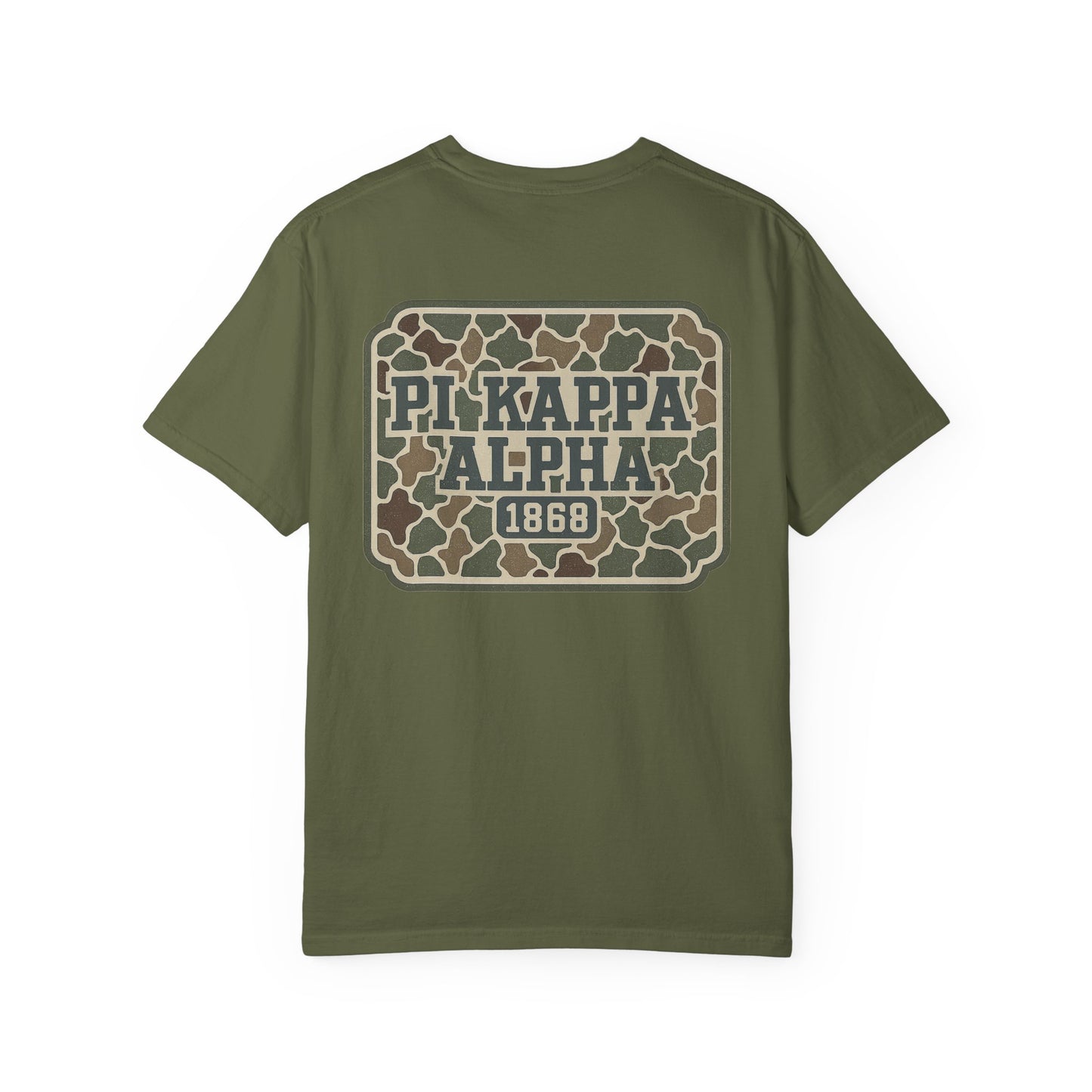 PiKappaAlpha Camouflage T-Shirt | Unisex Garment-Dyed Tee | Casual Wear, Greek Life Apparel, College Gifts, Brotherhood Shirt, Event [...]