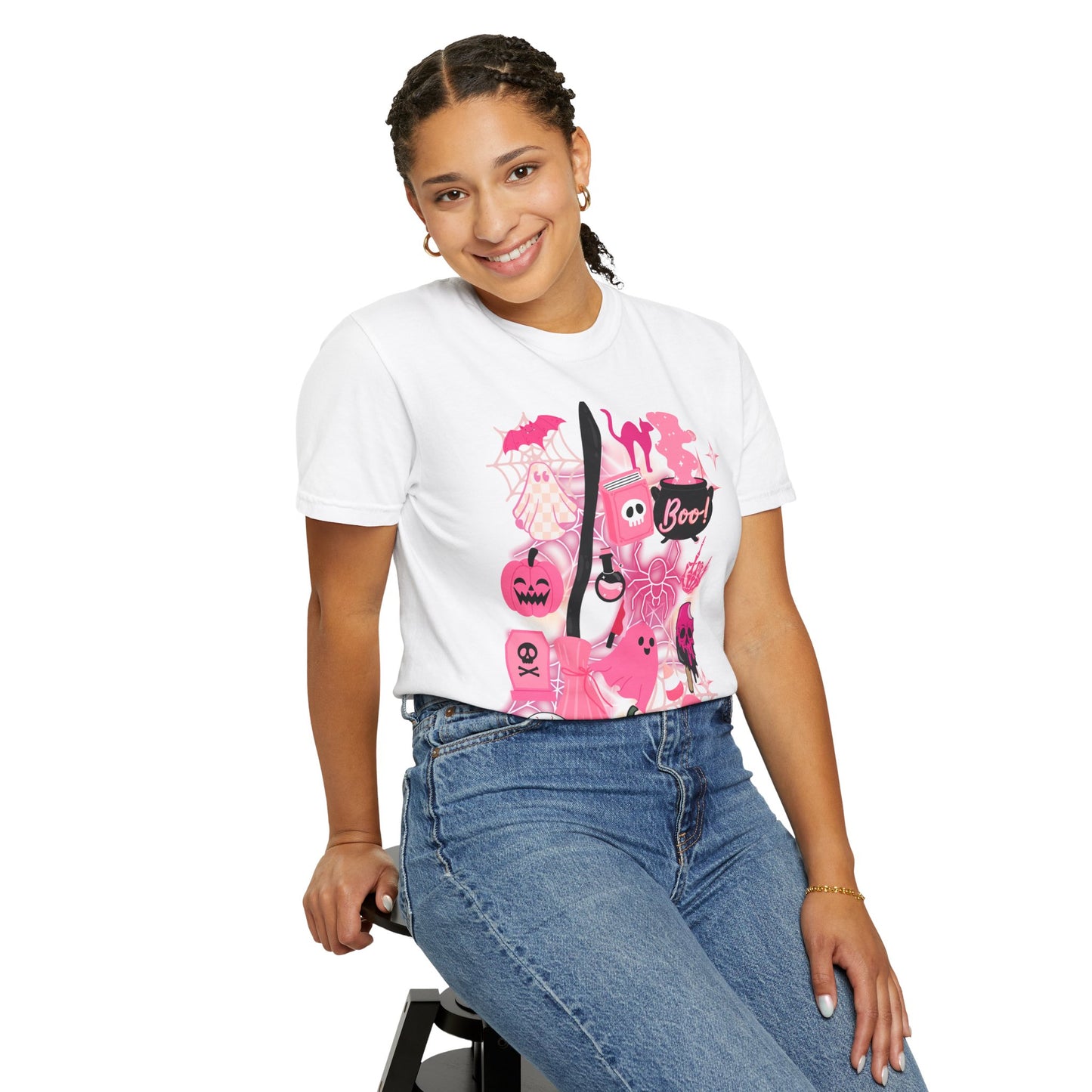 Pink Halloween-Themed Unisex T-shirt, Spooky Shirt, Ghostly Apparel, Boo T-shirt, Fall Fashion, Halloween Costume Top