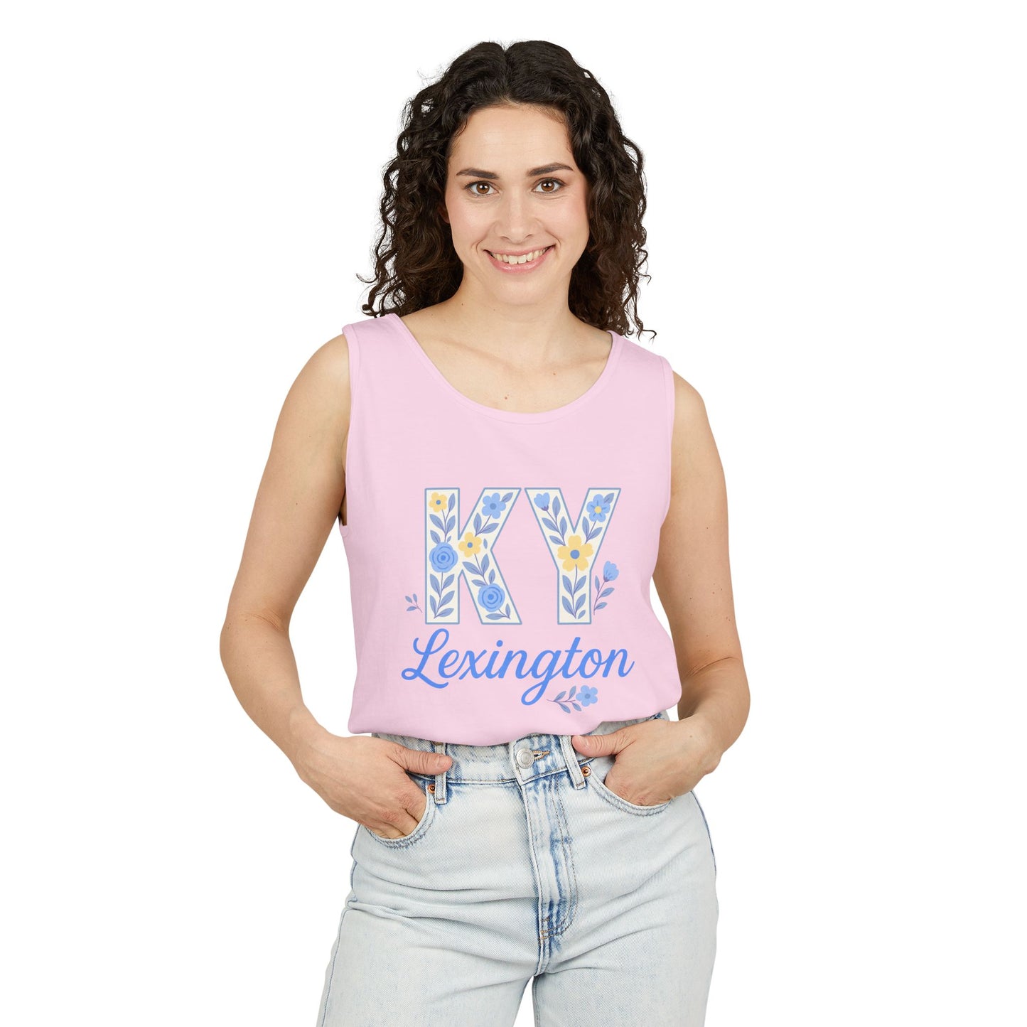 Kentucky Floral Letter Tank Top, Summer Tank, Cute Souvenir, Unisex Summer Apparel, Gift for Her, Comfort Colors, Graduation Gift