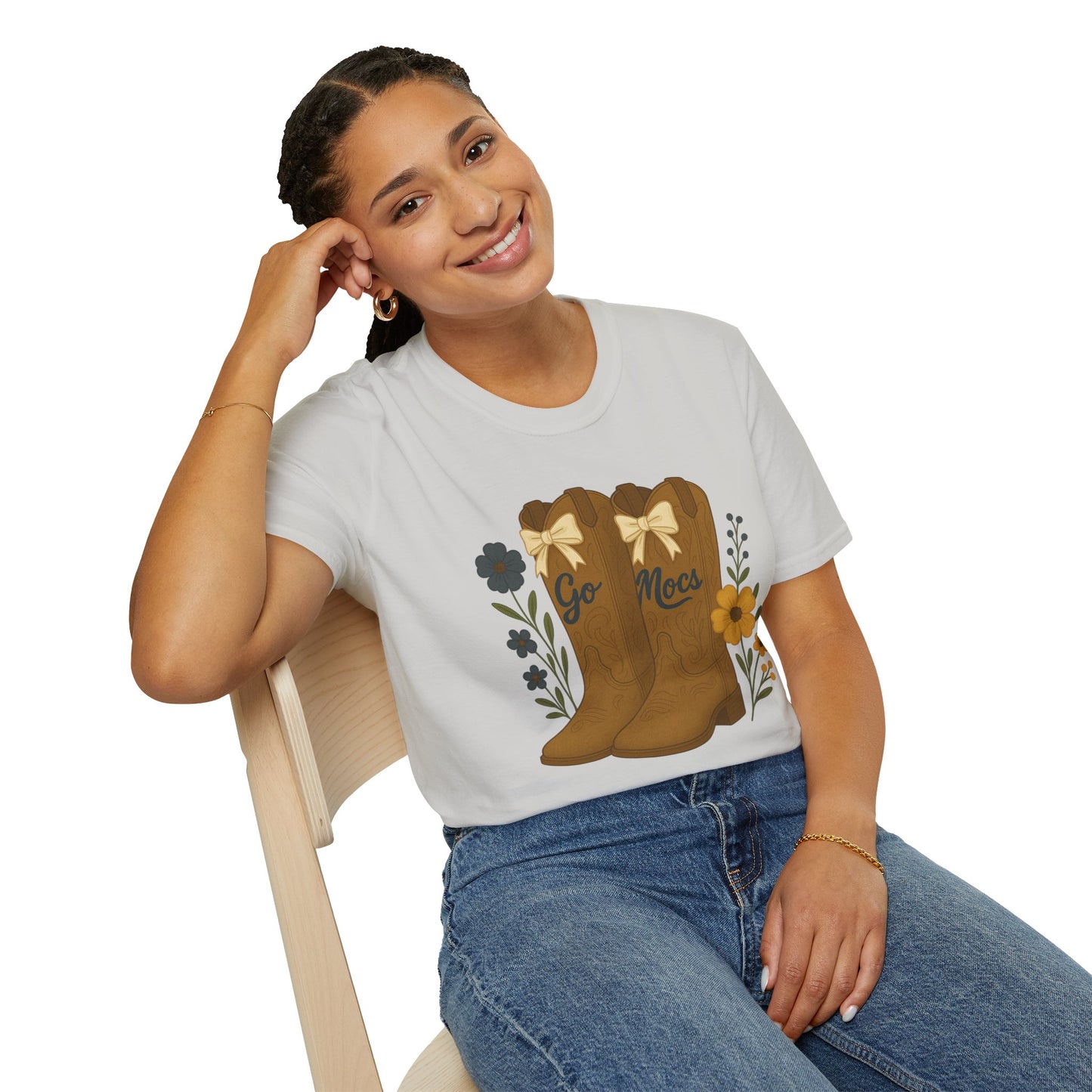 Chatt Mocs Coquette Cowgirl Boot Floral T-Shirt - Go Mocs Design, Casual Wear, Gift for Cowgirls, Western Style, Country Fan Clothing, Go Mocs, chatt tn game day, graduation gift